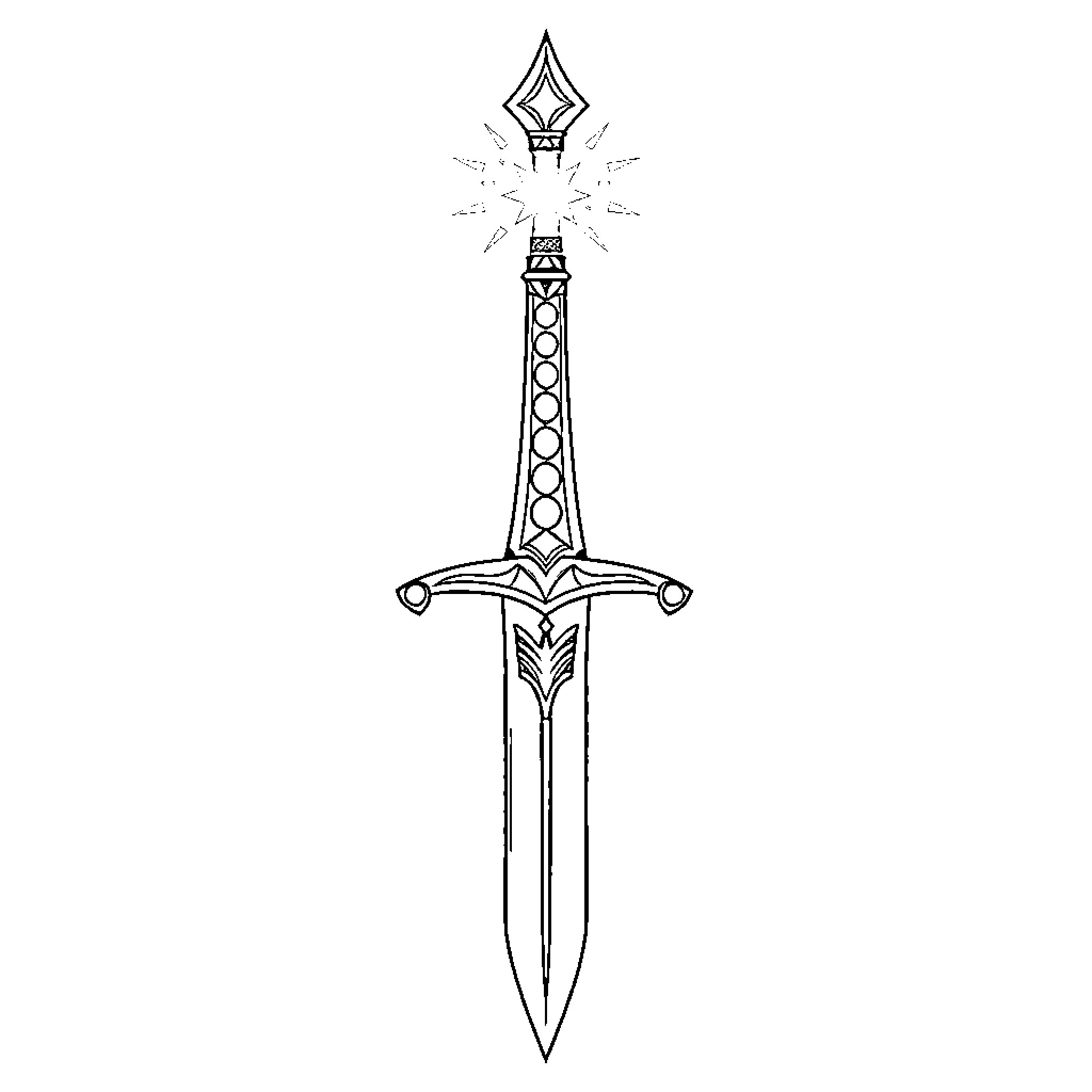 Sword of power and elegance Coloring Page (free black-and-white line drawing printable PDF for all, from beginners to advanced learners, including children, teens, adults, and seniors)