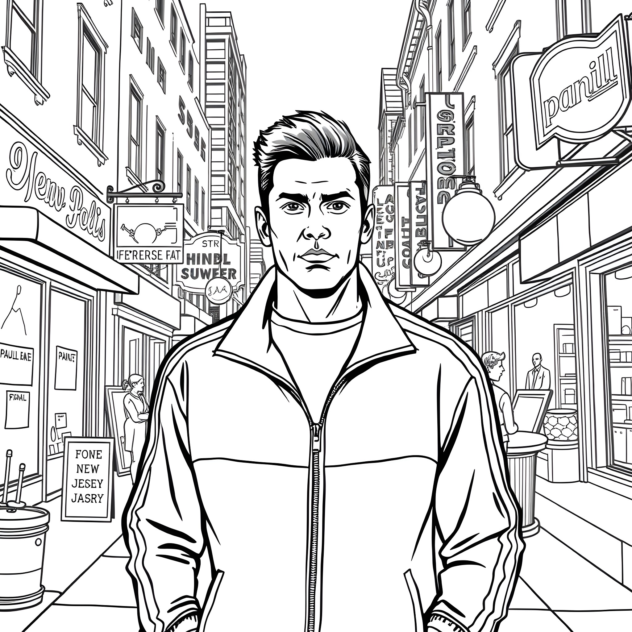 Paulie explores the bustling city streets Coloring Page (free black-and-white line drawing printable PDF for all, from beginners to advanced learners, including children, teens, adults, and seniors)