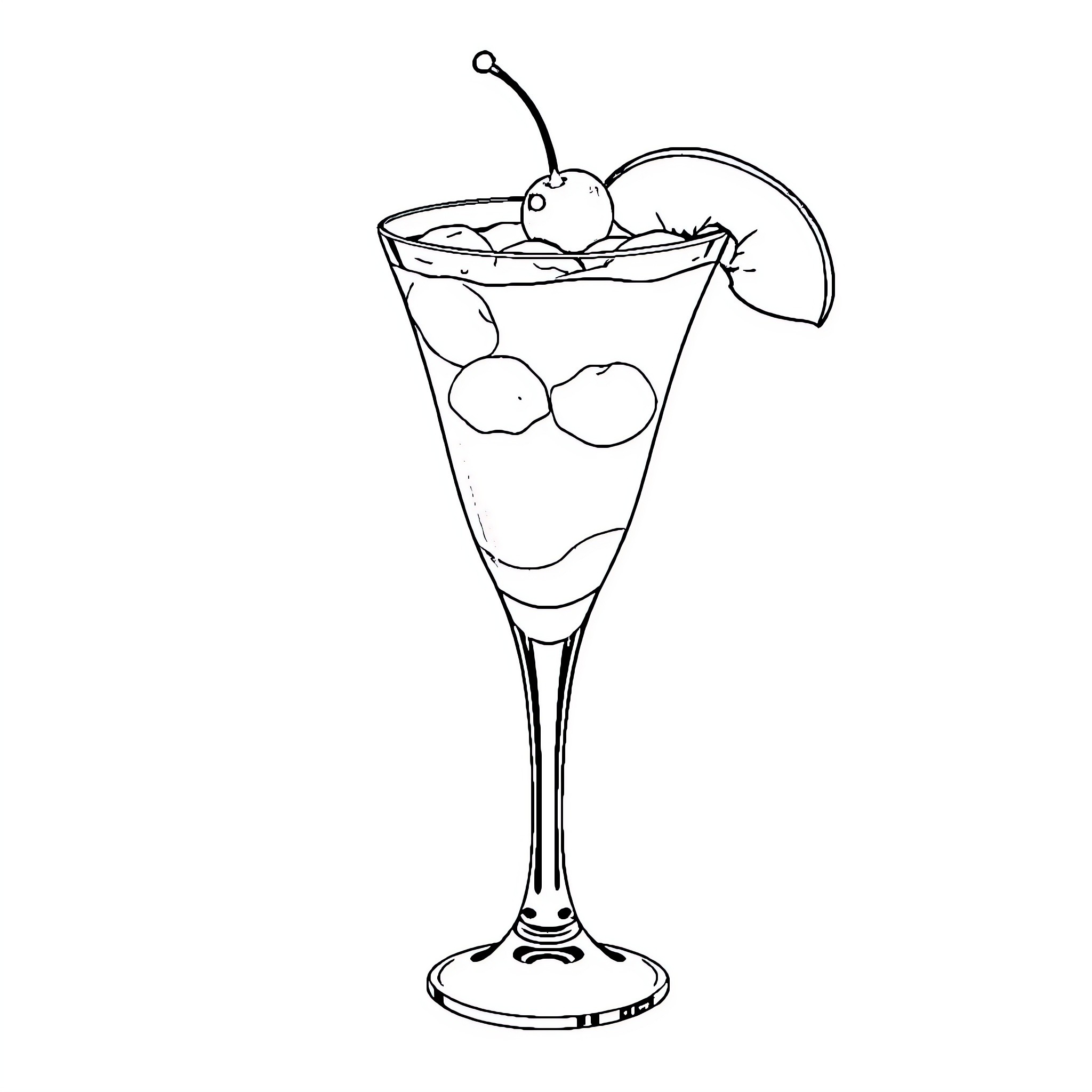 Peach Cocktail with Garnish Coloring Page (free black-and-white line drawing printable PDF for all, from beginners to advanced learners, including children, teens, adults, and seniors)