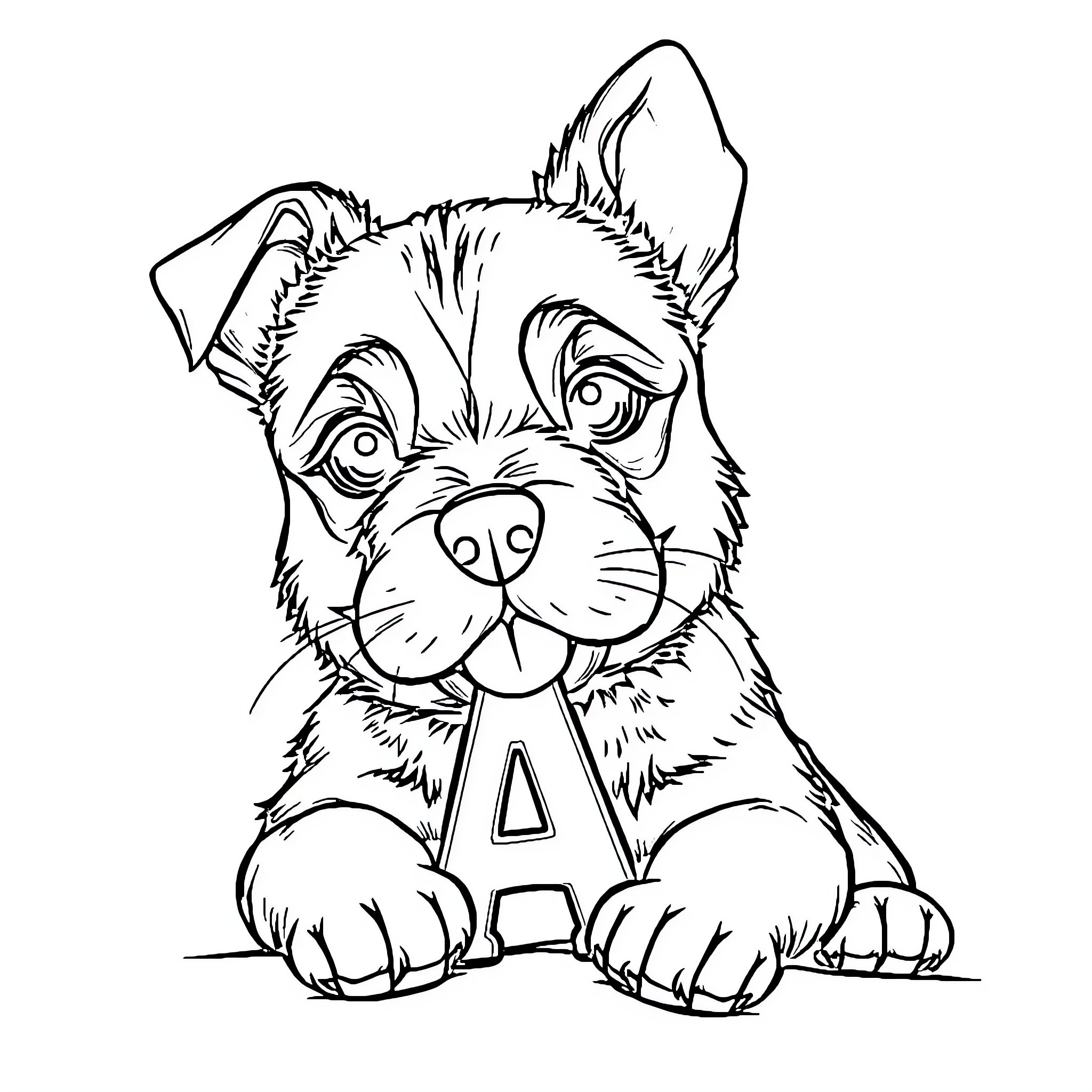 Puppy with a playful expression Coloring Page (free black-and-white line drawing printable PDF for all, from beginners to advanced learners, including children, teens, adults, and seniors)