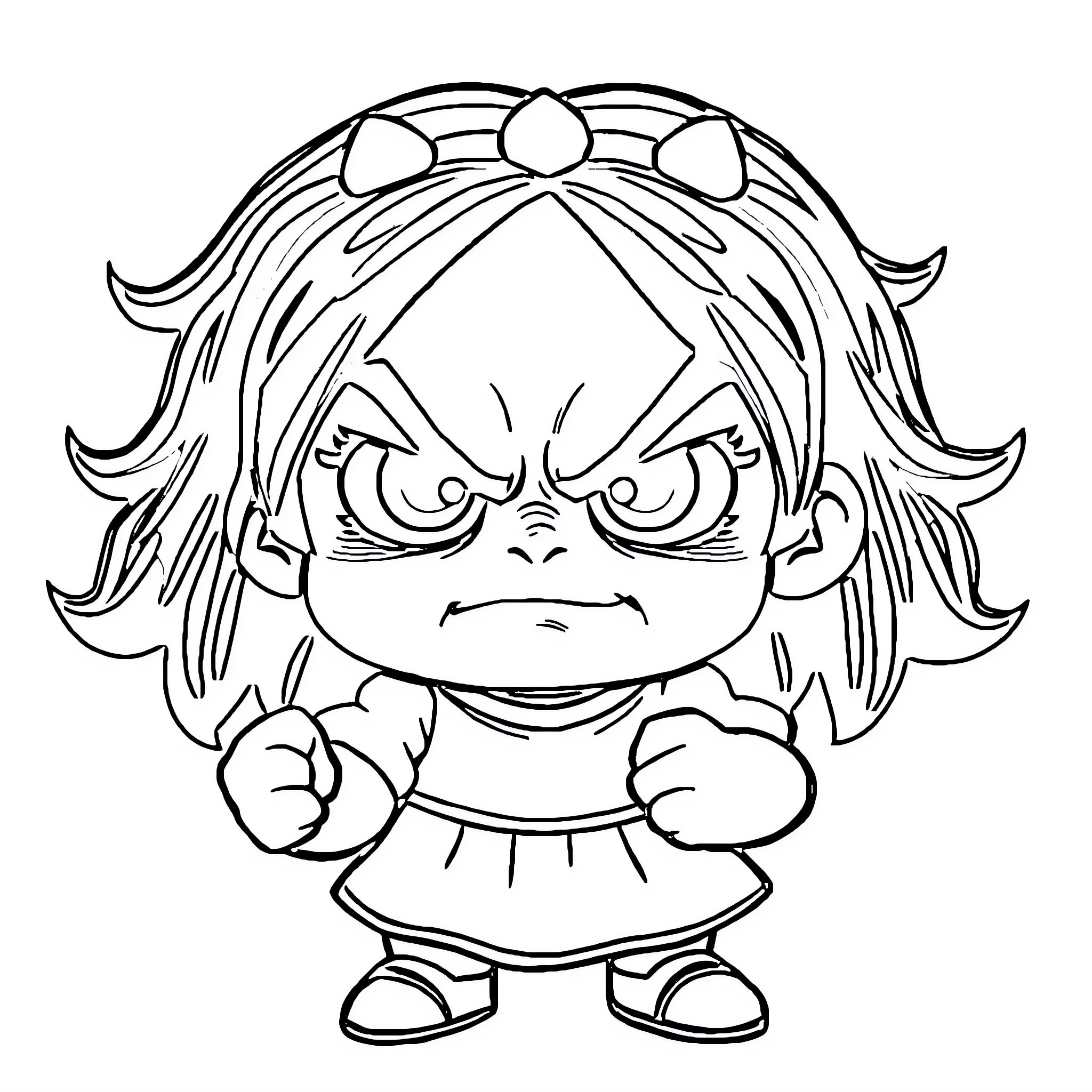 Little My's angry expression and clenched fists Coloring Page (free black-and-white line drawing printable PDF for all, from beginners to advanced learners, including children, teens, adults, and seniors)