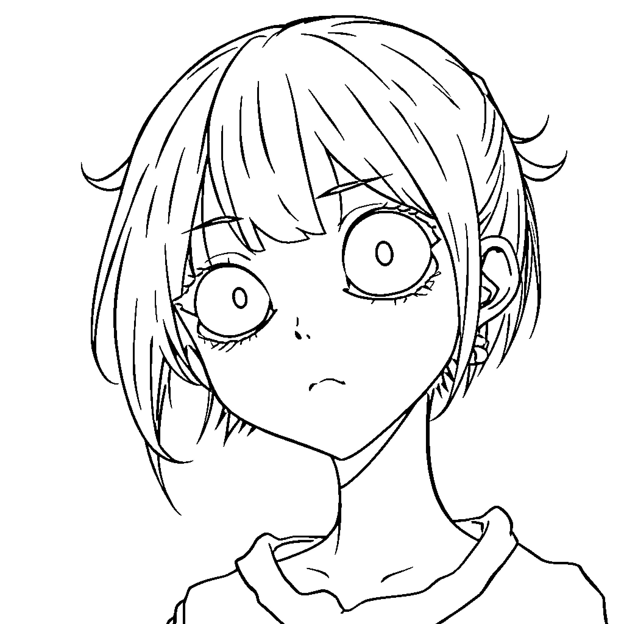 Anime Girl with Expressive Face Coloring Page (free black-and-white line drawing printable PDF for all, from beginners to advanced learners, including children, teens, adults, and seniors)