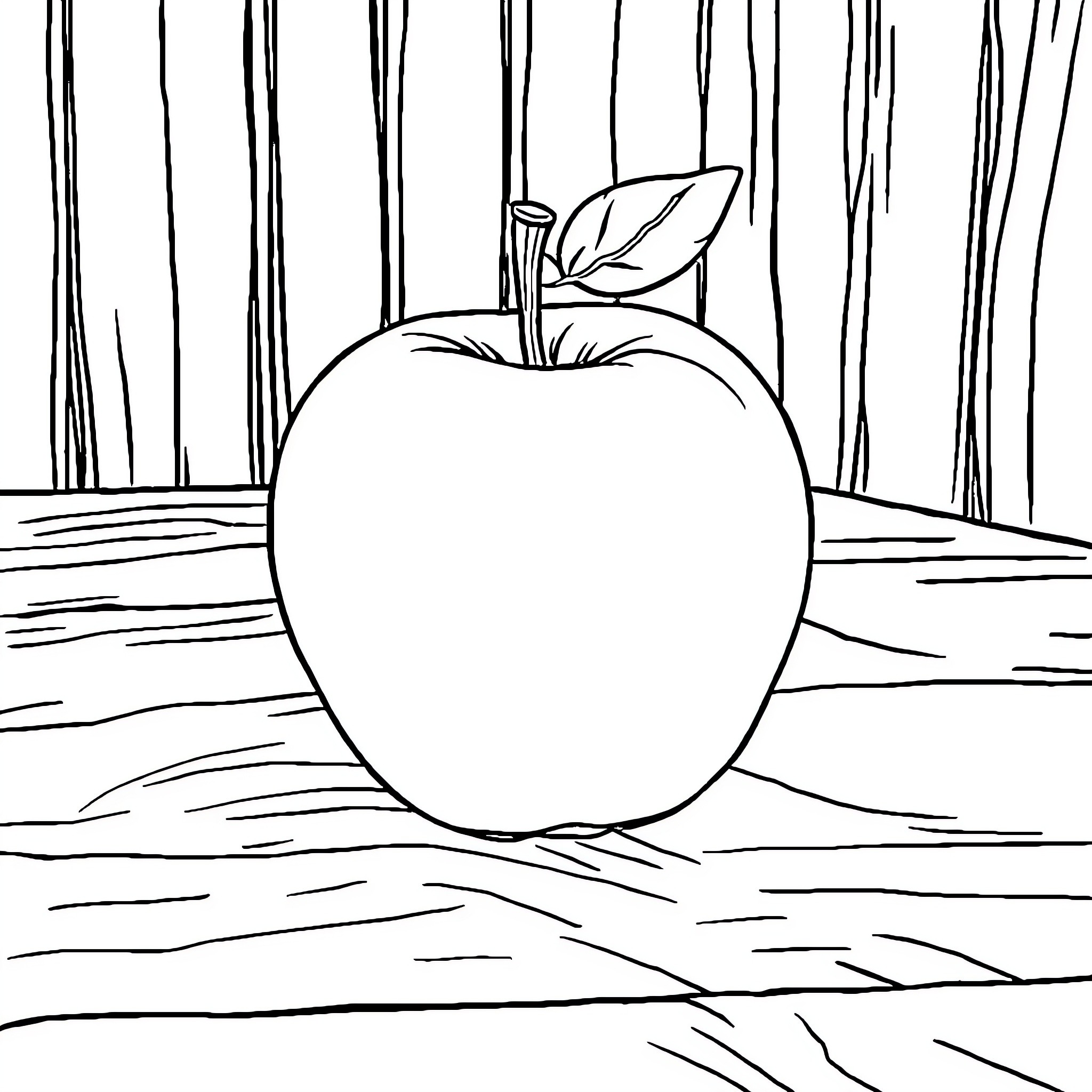 Apple in the Orchard Coloring Page (free black-and-white line drawing printable PDF for all, from beginners to advanced learners, including children, teens, adults, and seniors)