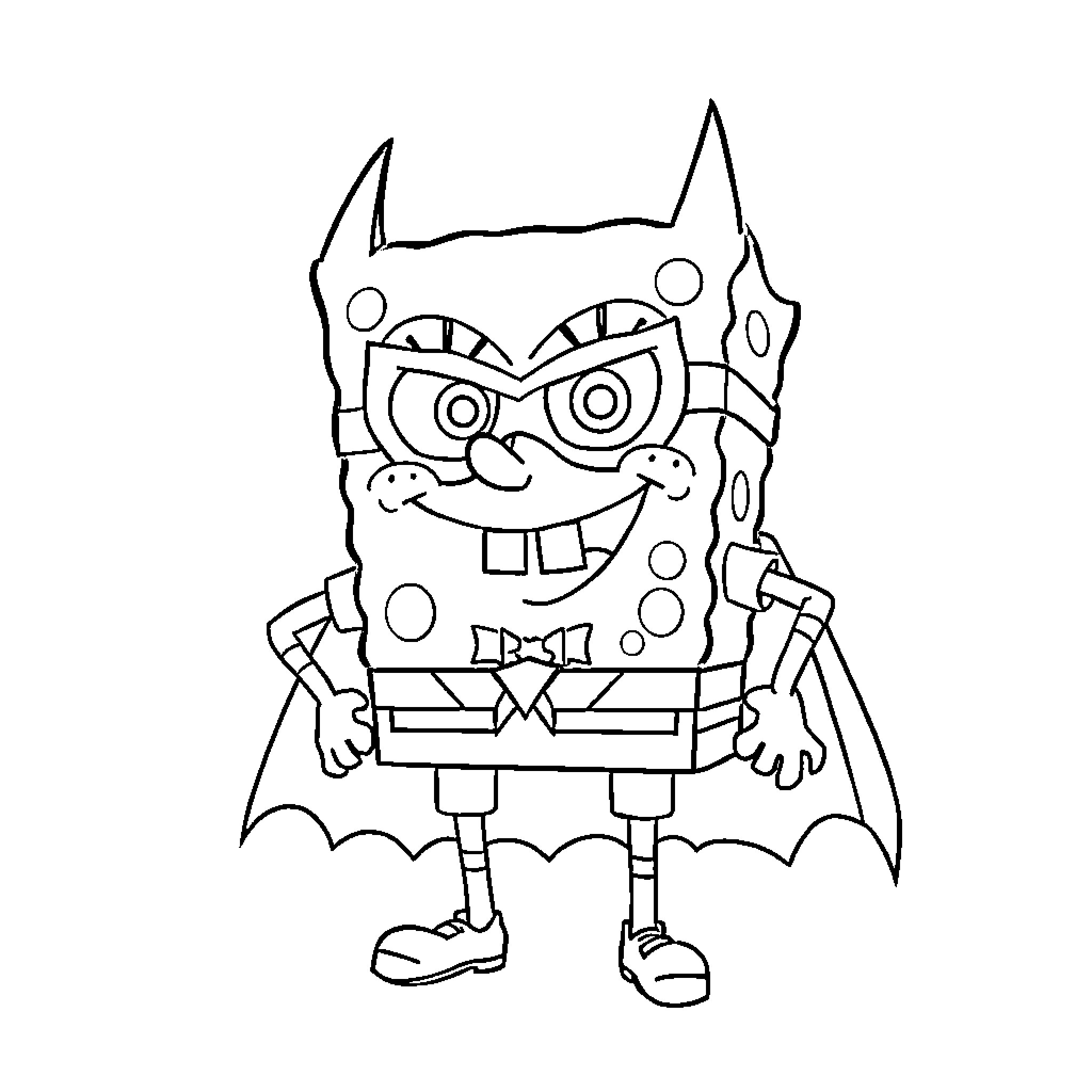 Spongebob dressed as a monster character Coloring Page (free black-and-white line drawing printable PDF for all, from beginners to advanced learners, including children, teens, adults, and seniors)