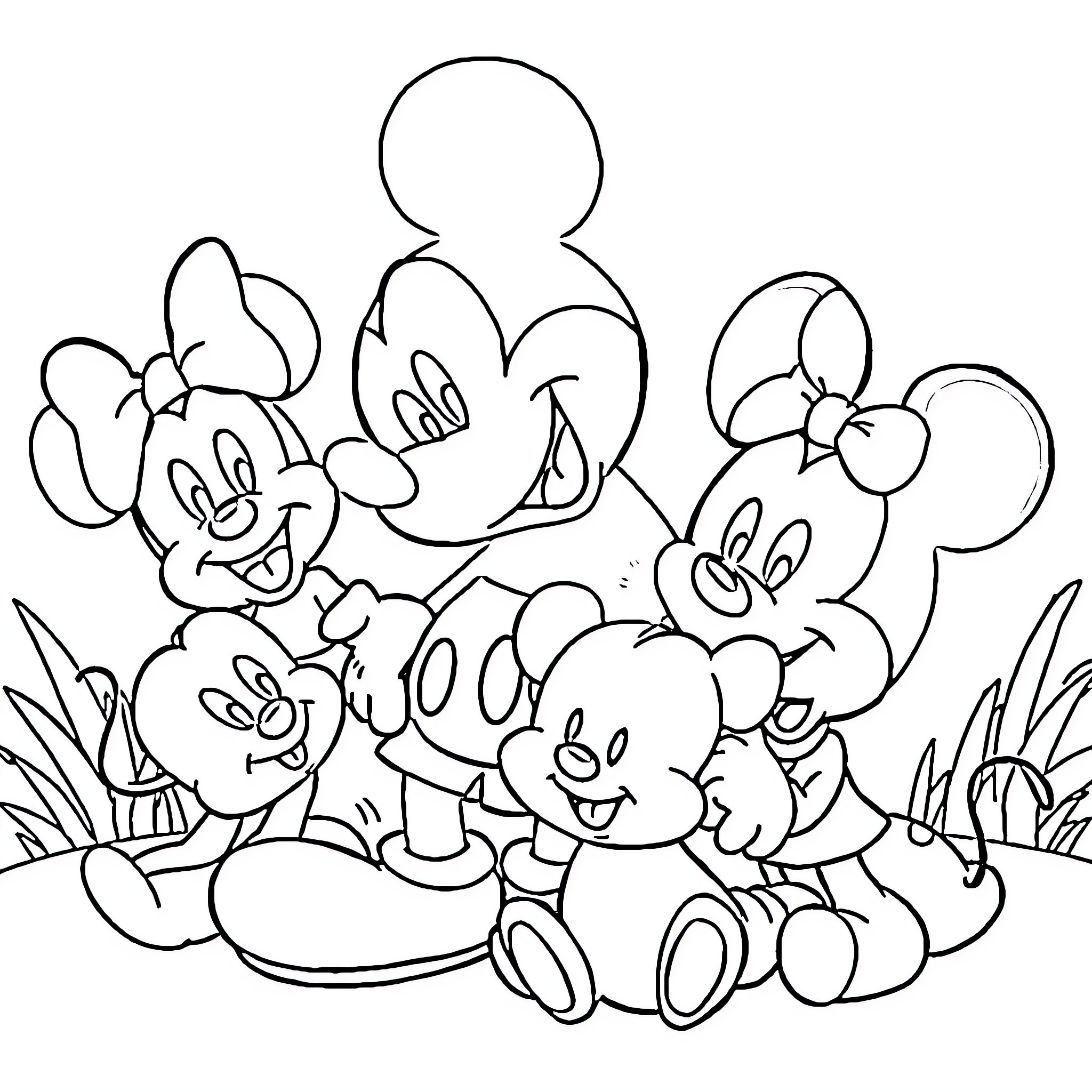 Mickey and friends playing in the park Coloring Page (free black-and-white line drawing printable PDF for all, from beginners to advanced learners, including children, teens, adults, and seniors)
