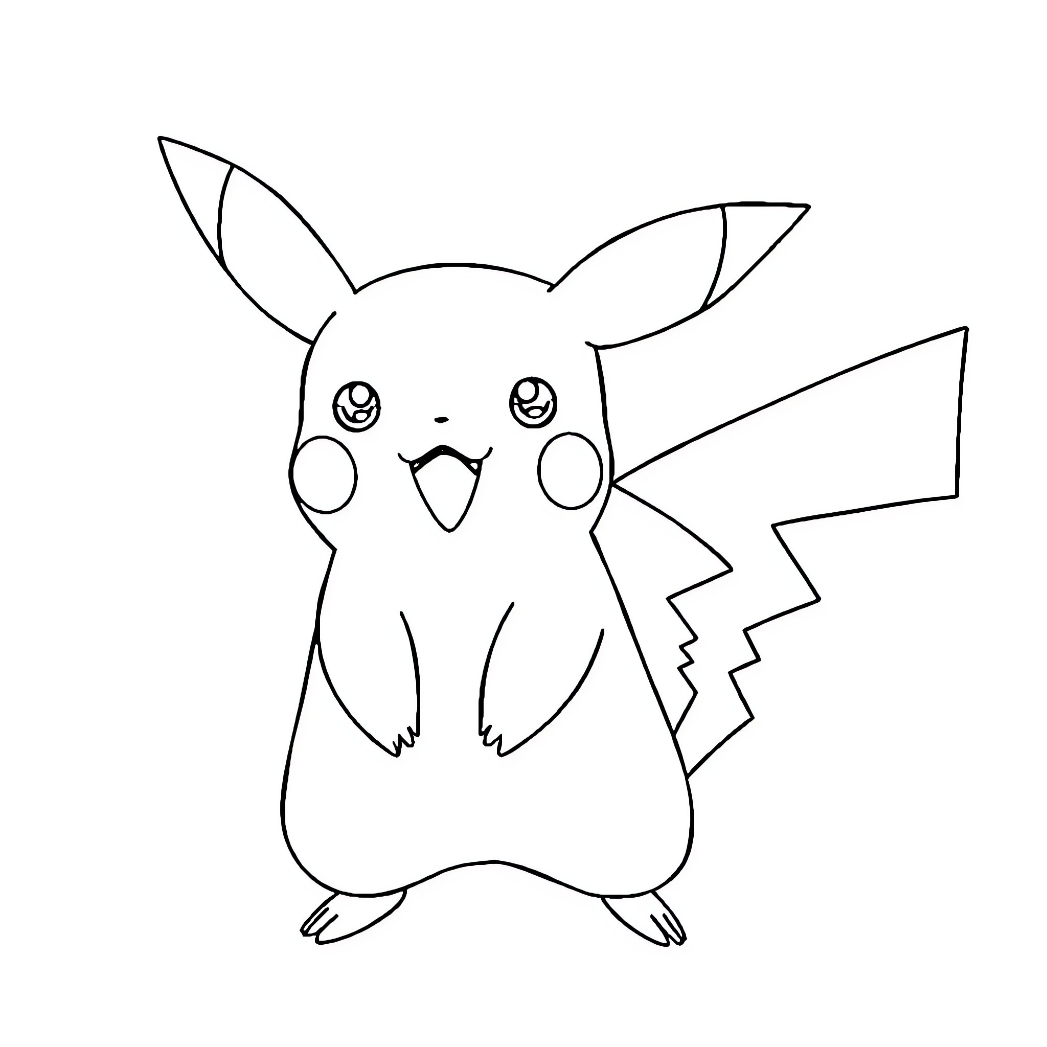 Pikachu, the iconic Pokemon, in a simple line drawing Coloring Page (free black-and-white line drawing printable PDF for all, from beginners to advanced learners, including children, teens, adults, and seniors)