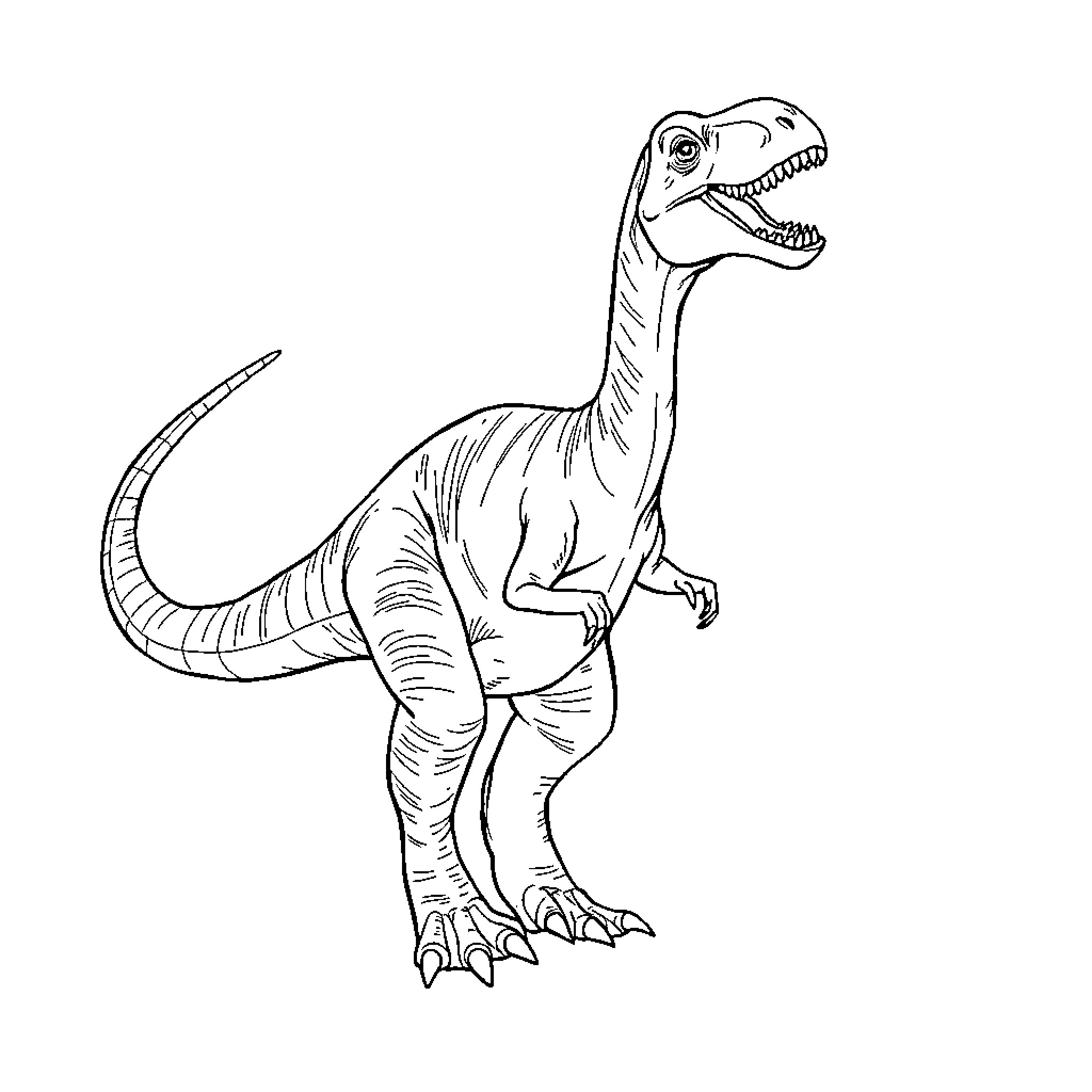 Dinosaur roaring aggressively in black and white Coloring Page (free black-and-white line drawing printable PDF for all, from beginners to advanced learners, including children, teens, adults, and seniors)