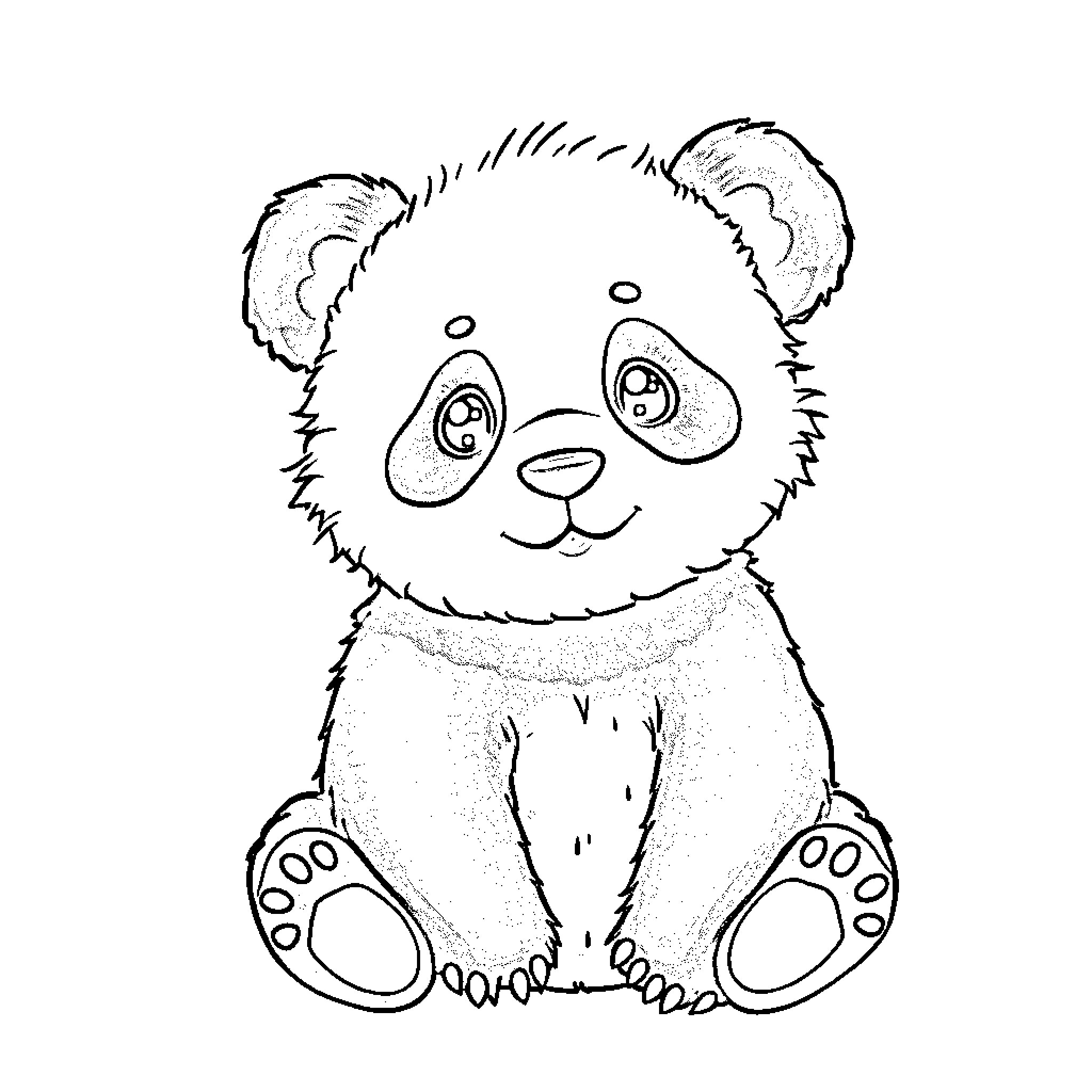 Panda plush toy with expressive features Coloring Page (free black-and-white line drawing printable PDF for all, from beginners to advanced learners, including children, teens, adults, and seniors)