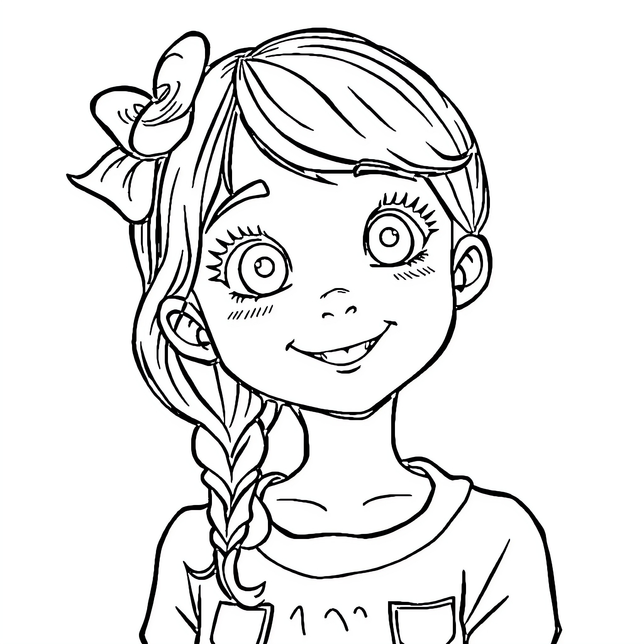 Ada's Delightful Smile and Braid Coloring Page (free black-and-white line drawing printable PDF for all, from beginners to advanced learners, including children, teens, adults, and seniors)