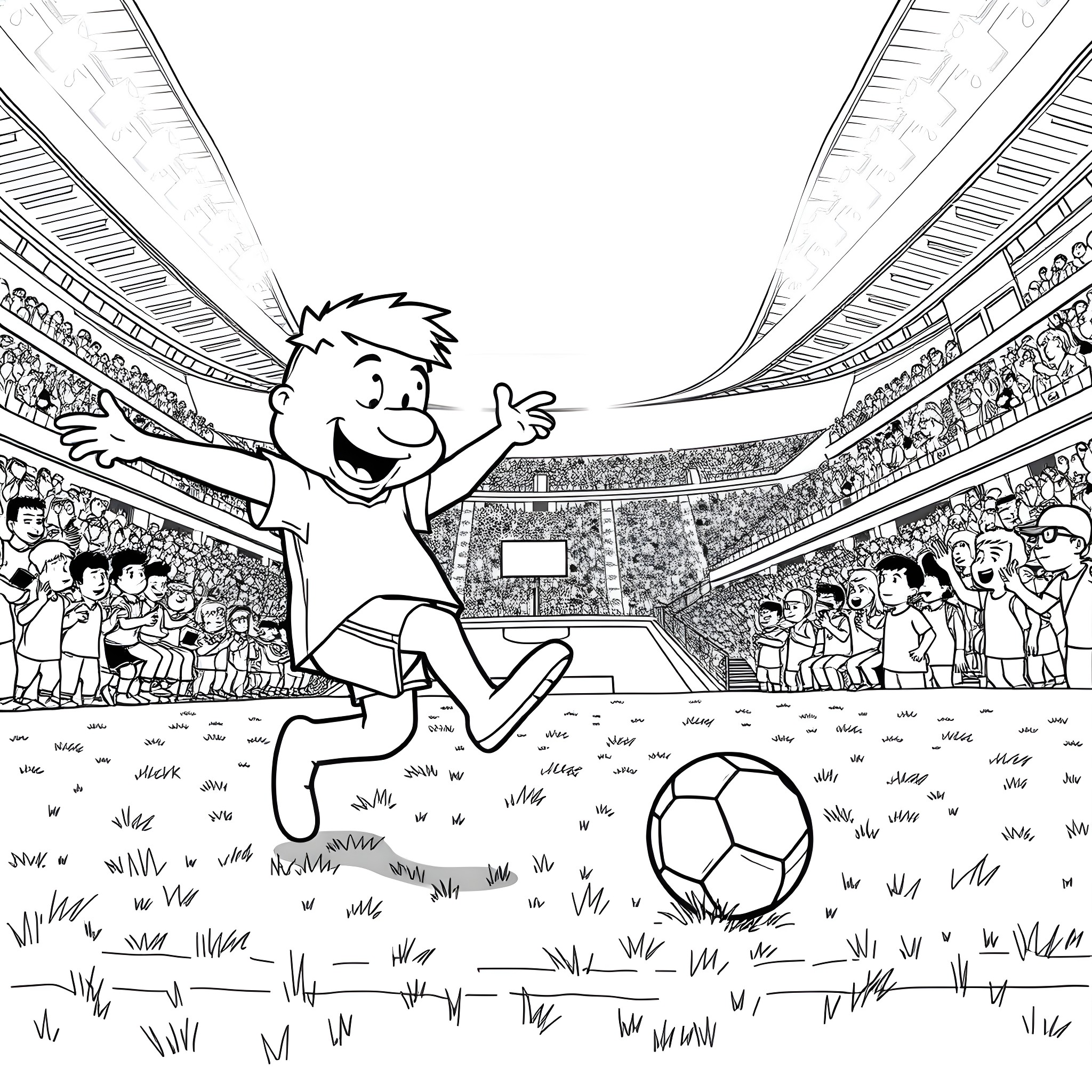 Stu Griffin celebrates on the soccer field Coloring Page (free black-and-white line drawing printable PDF for all, from beginners to advanced learners, including children, teens, adults, and seniors)