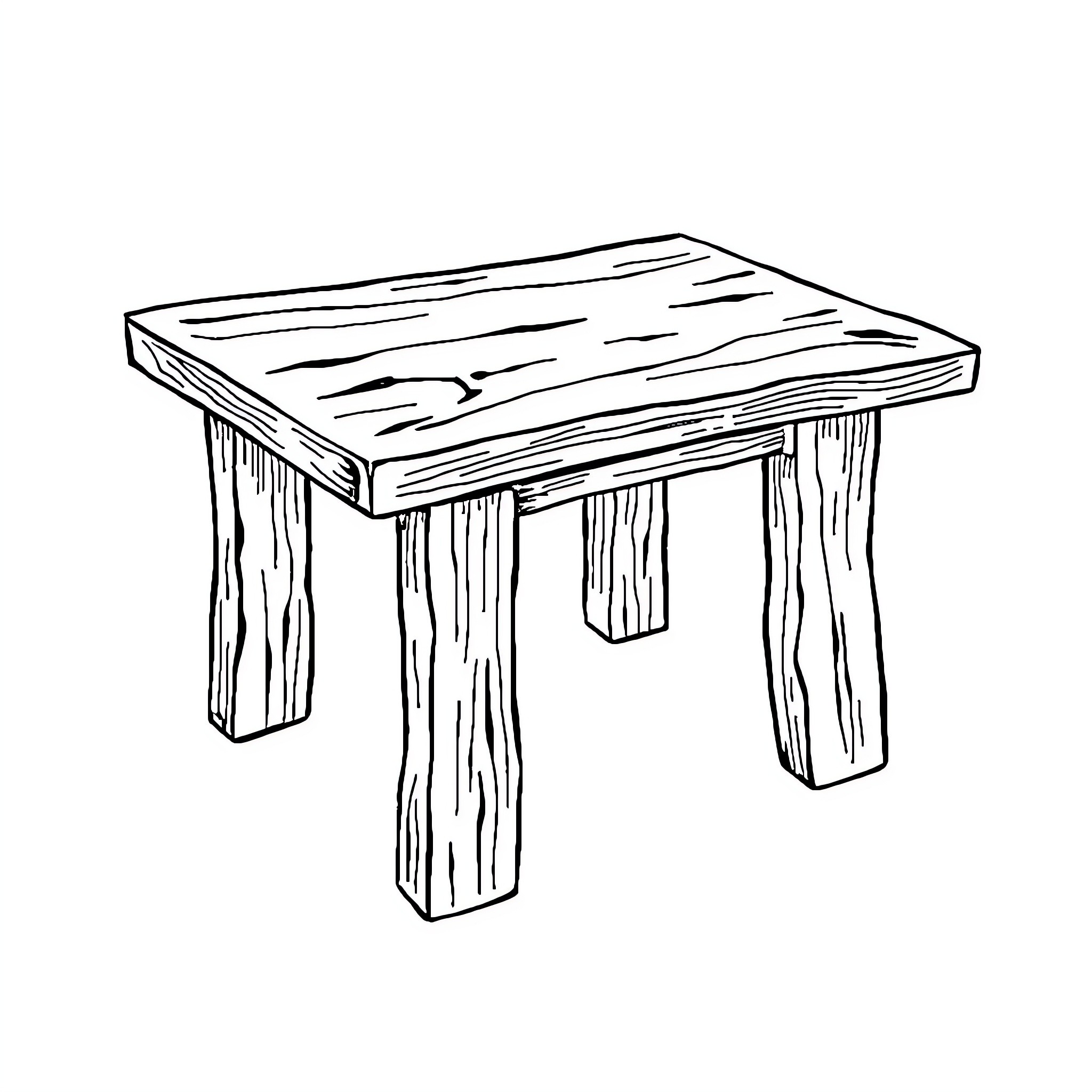 Table with rustic wooden design Coloring Page (free black-and-white line drawing printable PDF for all, from beginners to advanced learners, including children, teens, adults, and seniors)