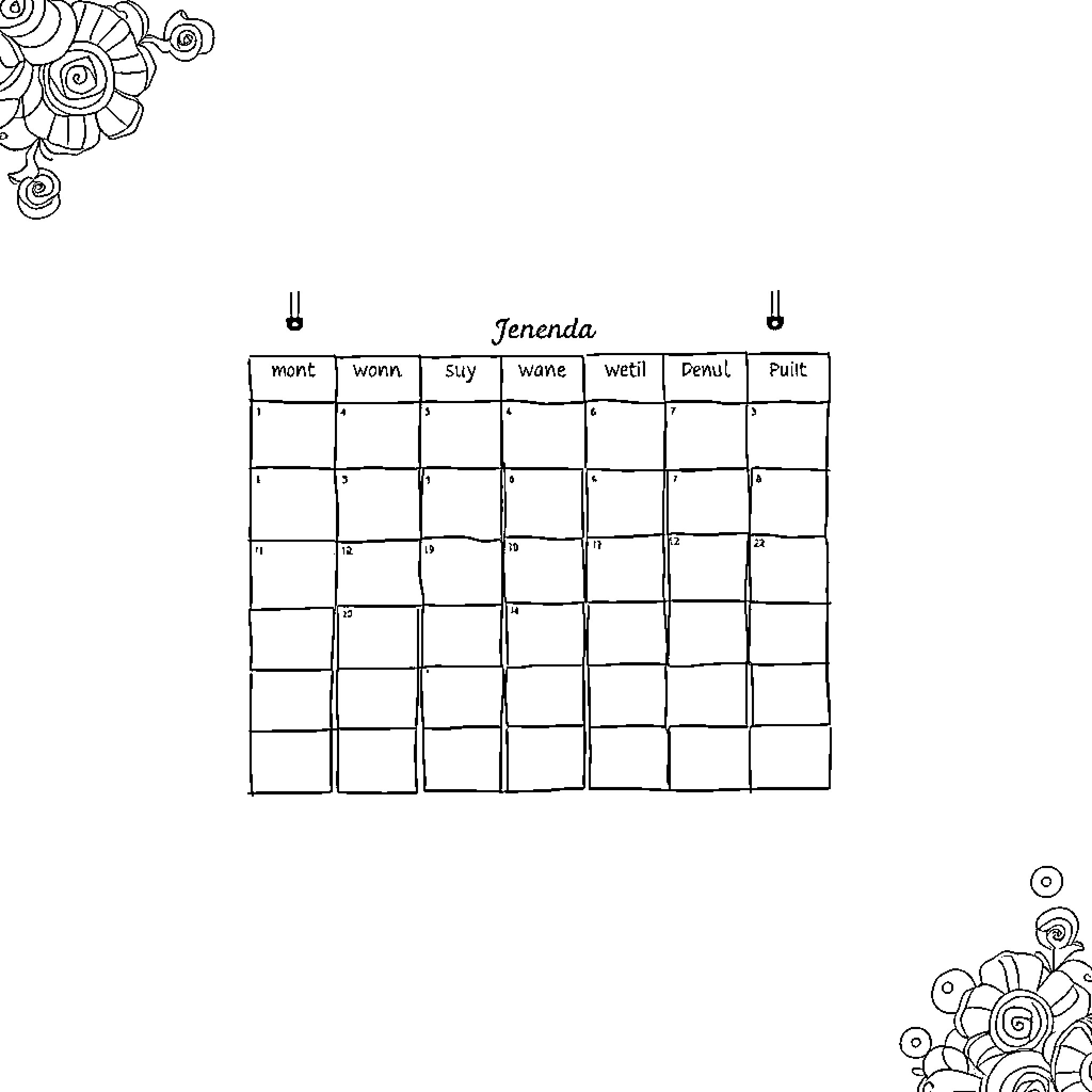 Calendar with detailed schedule Coloring Page (free black-and-white line drawing printable PDF for all, from beginners to advanced learners, including children, teens, adults, and seniors)