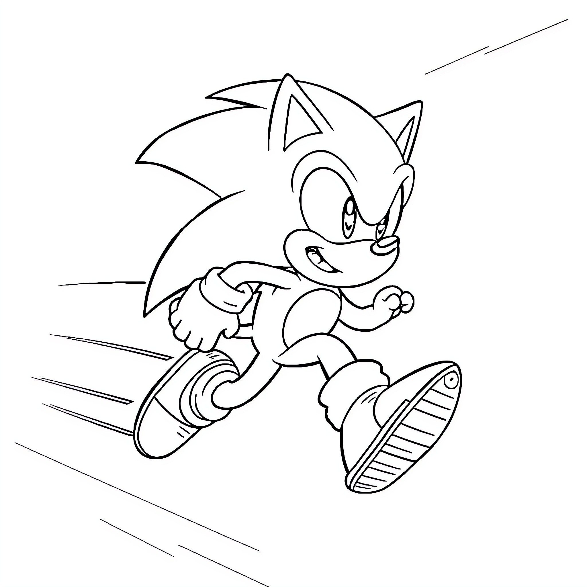 Sonic speedily running in action Coloring Page (free black-and-white line drawing printable PDF for all, from beginners to advanced learners, including children, teens, adults, and seniors)