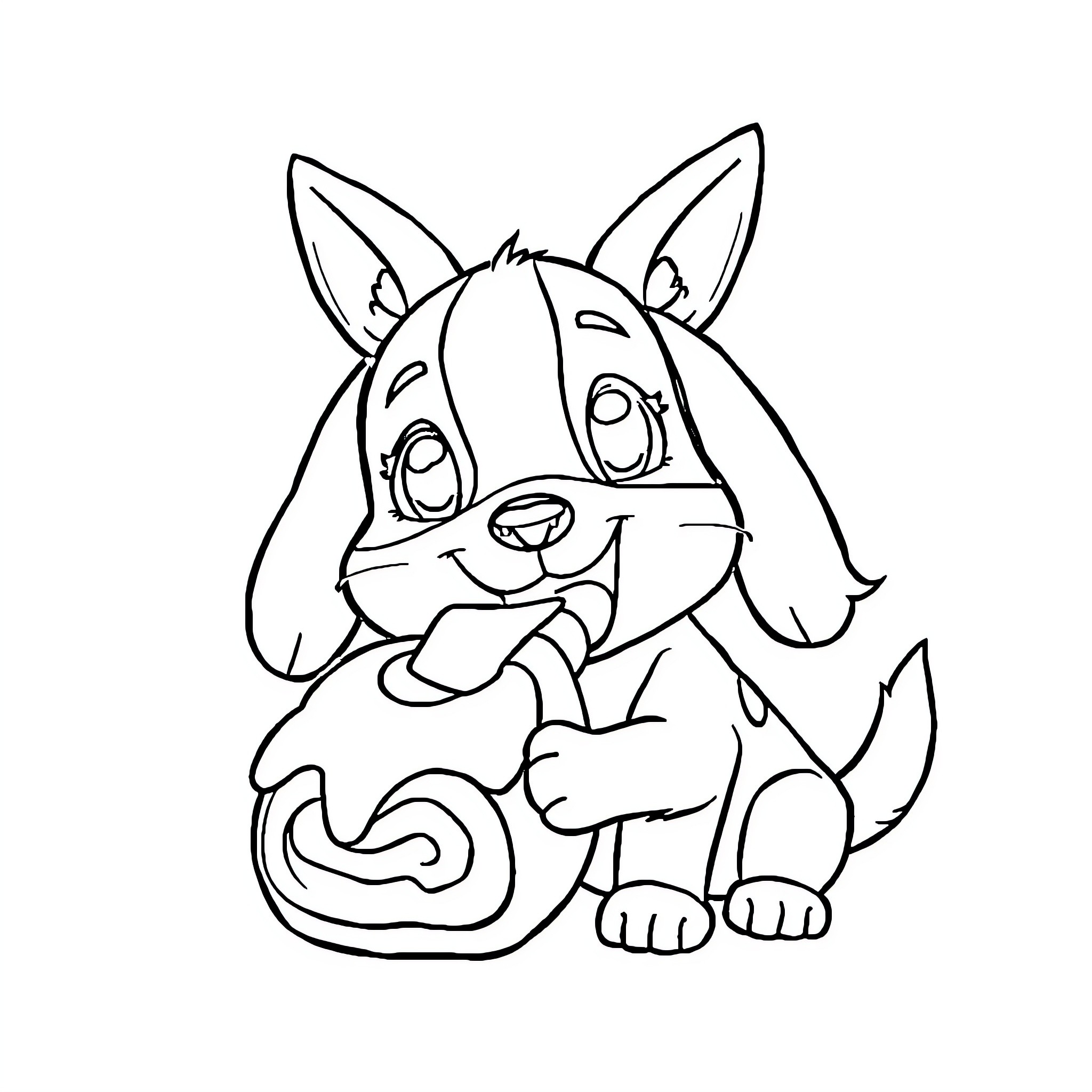 Cinnamaroll playful puppy with sweet treat Coloring Page (free black-and-white line drawing printable PDF for all, from beginners to advanced learners, including children, teens, adults, and seniors)