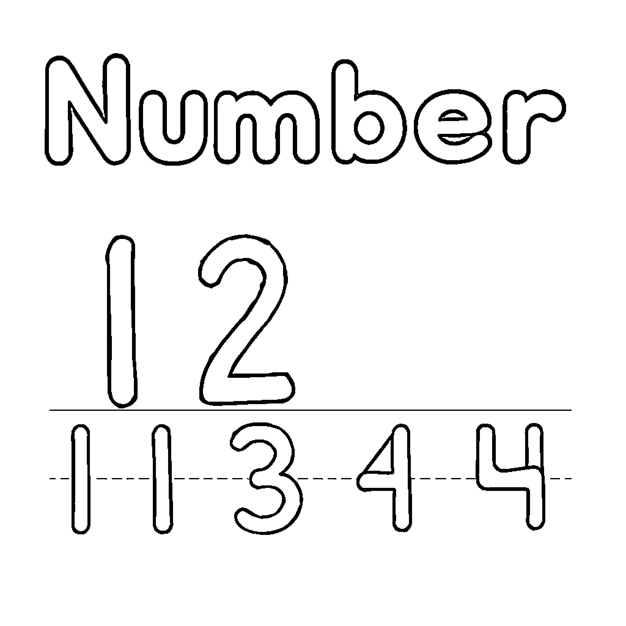Number Line with Handwritten Numerals Coloring Page (free black-and-white line drawing printable PDF for all, from beginners to advanced learners, including children, teens, adults, and seniors)