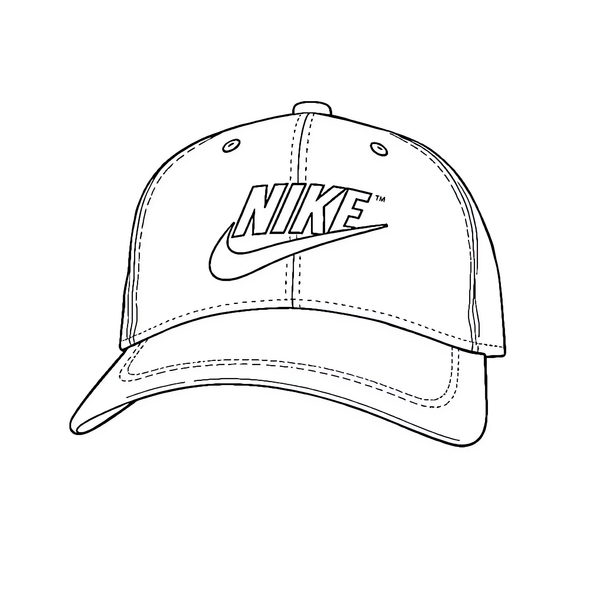 Nike Cap with Iconic Logo Coloring Page (free black-and-white line drawing printable PDF for all, from beginners to advanced learners, including children, teens, adults, and seniors)