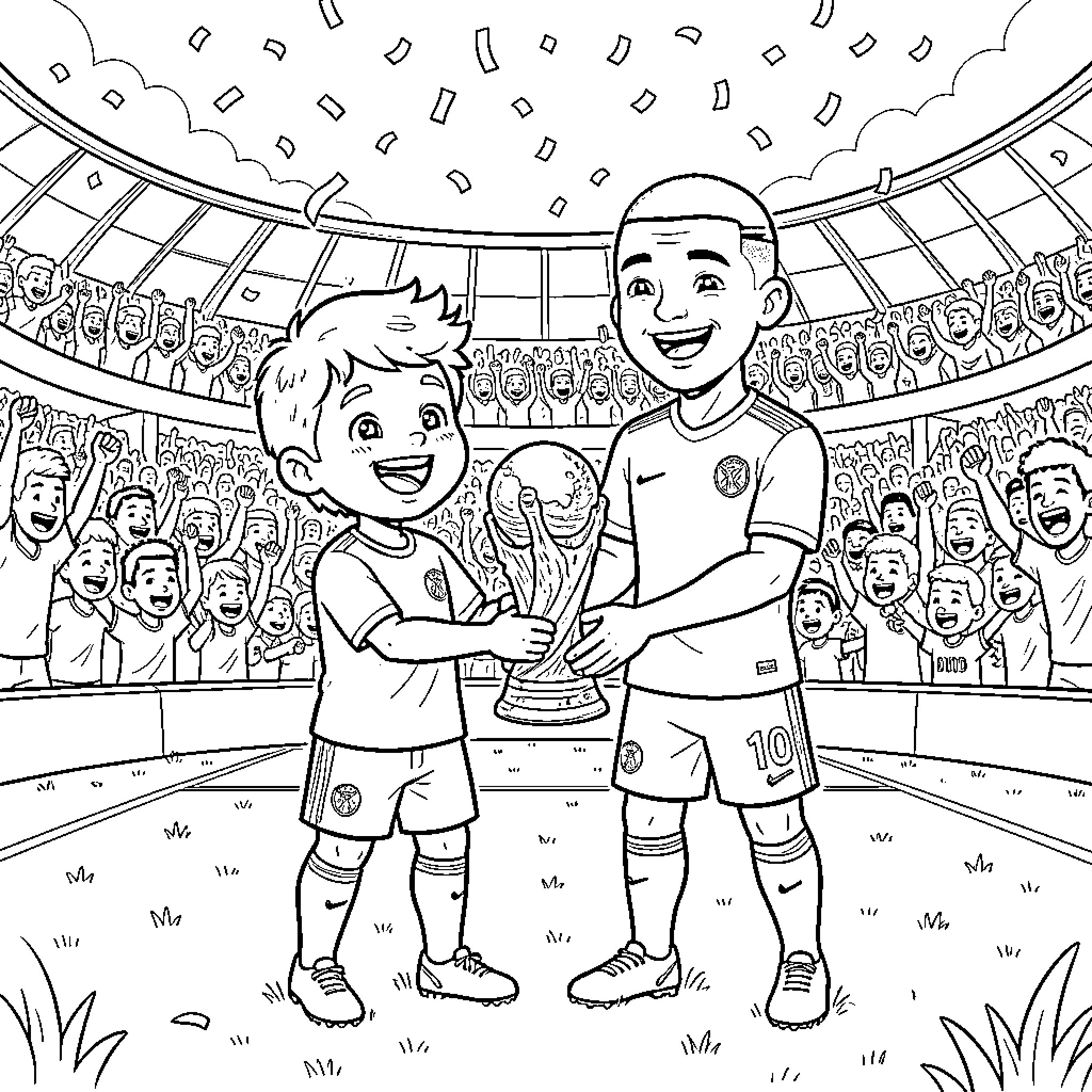 Arthur celebrating a victory while holding a trophy Coloring Page (free black-and-white line drawing printable PDF for all, from beginners to advanced learners, including children, teens, adults, and seniors)