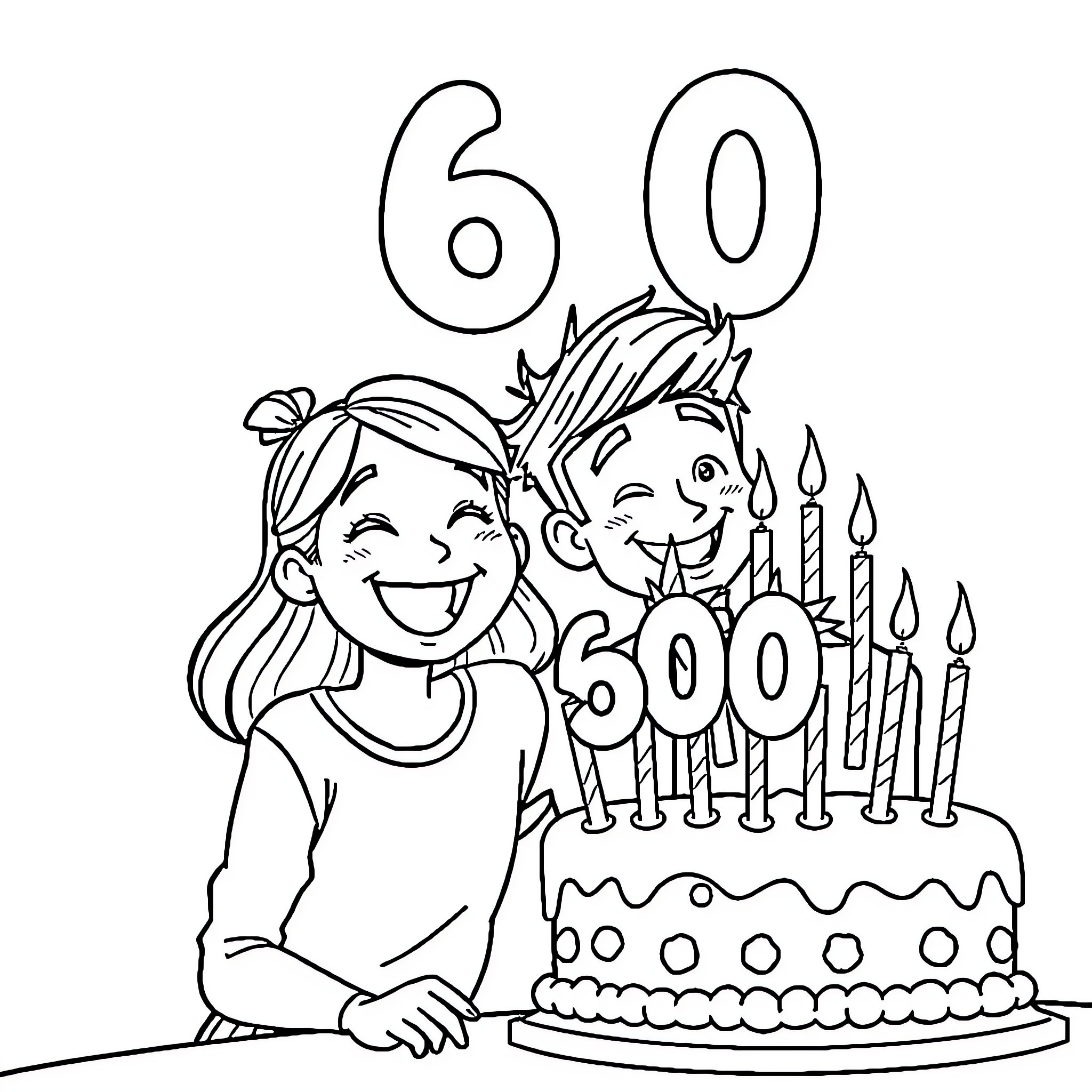 Lily Pak Celebrates 60th Birthday with Friends Coloring Page (free black-and-white line drawing printable PDF for all, from beginners to advanced learners, including children, teens, adults, and seniors)