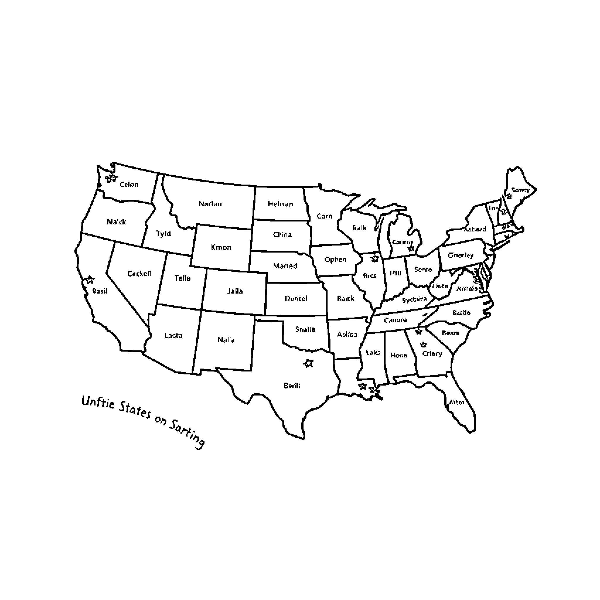 Map of the United States outlining state boundaries Coloring Page (free black-and-white line drawing printable PDF for all, from beginners to advanced learners, including children, teens, adults, and seniors)