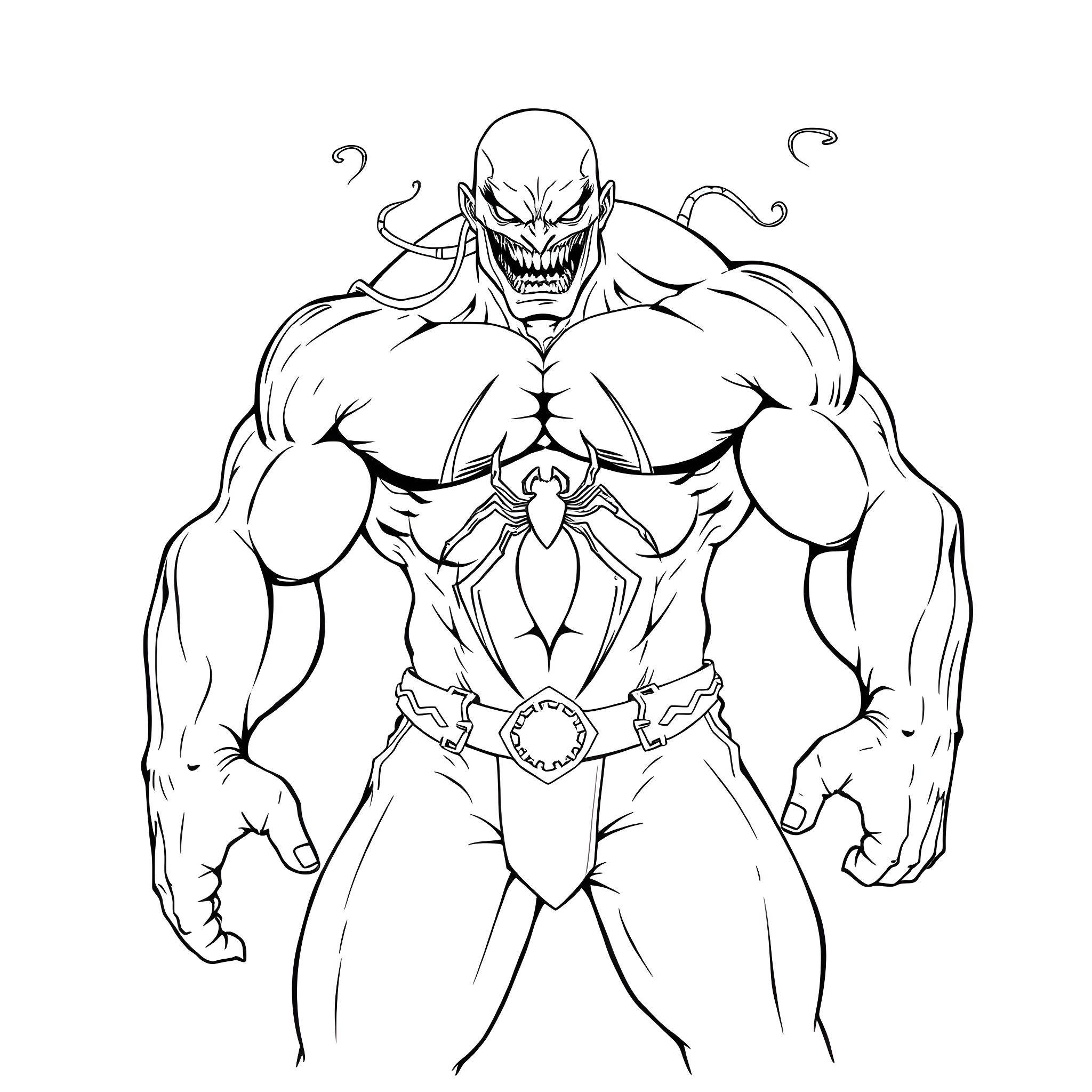 Hulk-inspired Muscular Supervillain in Fierce Pose Coloring Page (free black-and-white line drawing printable PDF for all, from beginners to advanced learners, including children, teens, adults, and seniors)