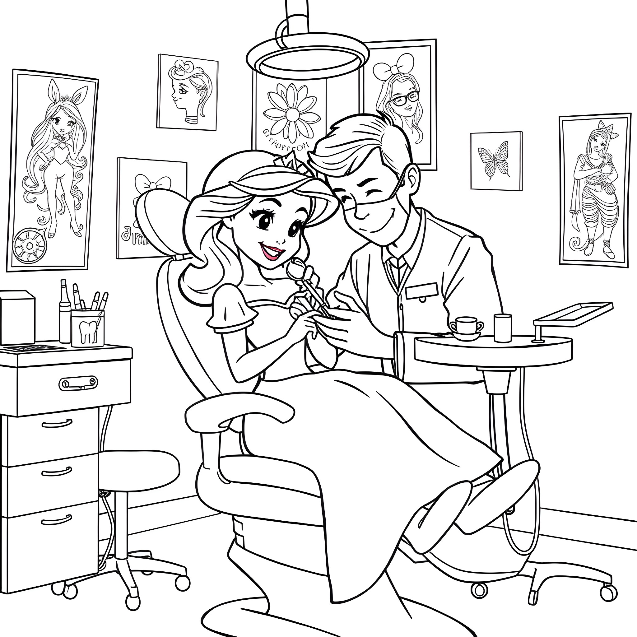Disney Princess enjoys a romantic moment with her partner Coloring Page (free black-and-white line drawing printable PDF for all, from beginners to advanced learners, including children, teens, adults, and seniors)