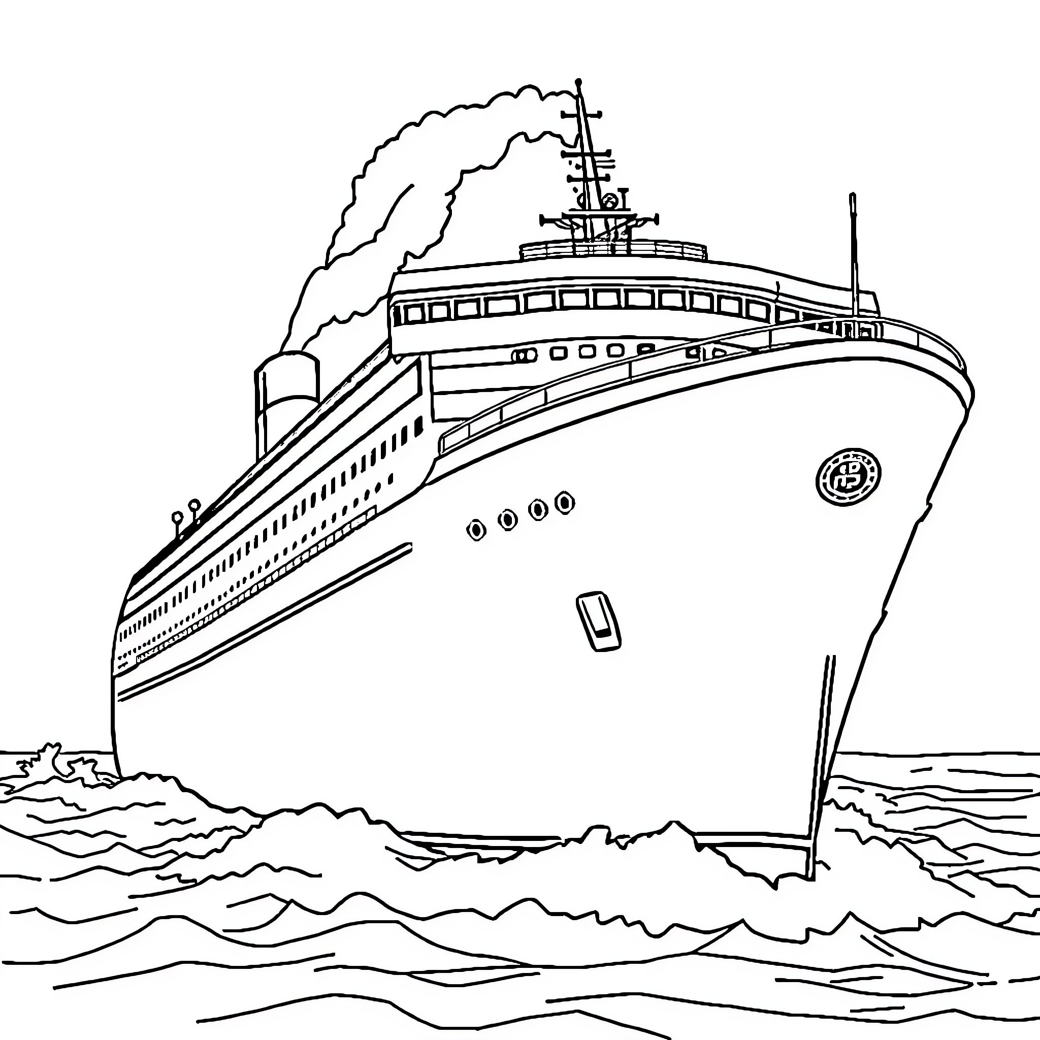 RMS Aquatania sailing across the open sea Coloring Page (free black-and-white line drawing printable PDF for all, from beginners to advanced learners, including children, teens, adults, and seniors)