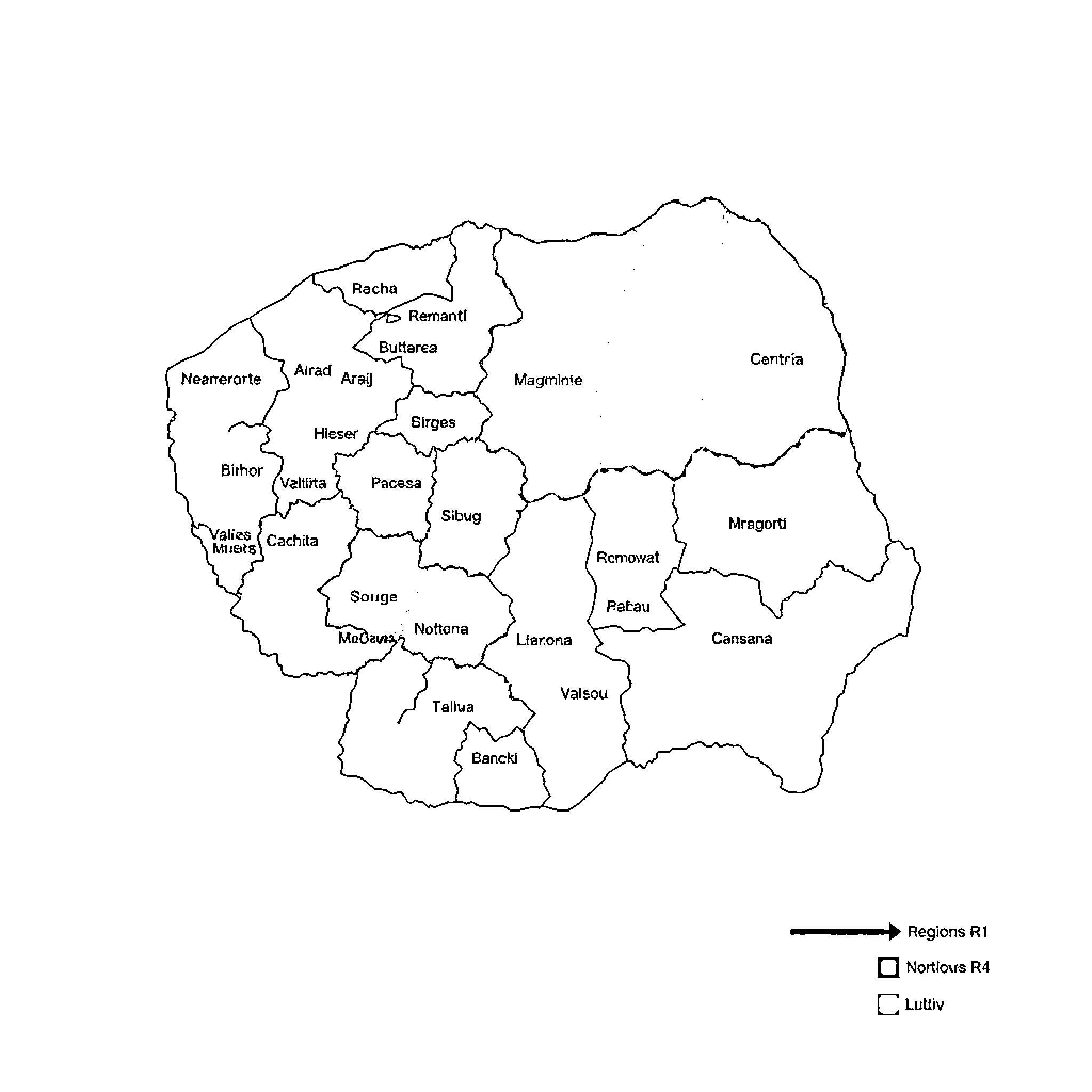 Map of Regions and Highways Coloring Page (free black-and-white line drawing printable PDF for all, from beginners to advanced learners, including children, teens, adults, and seniors)