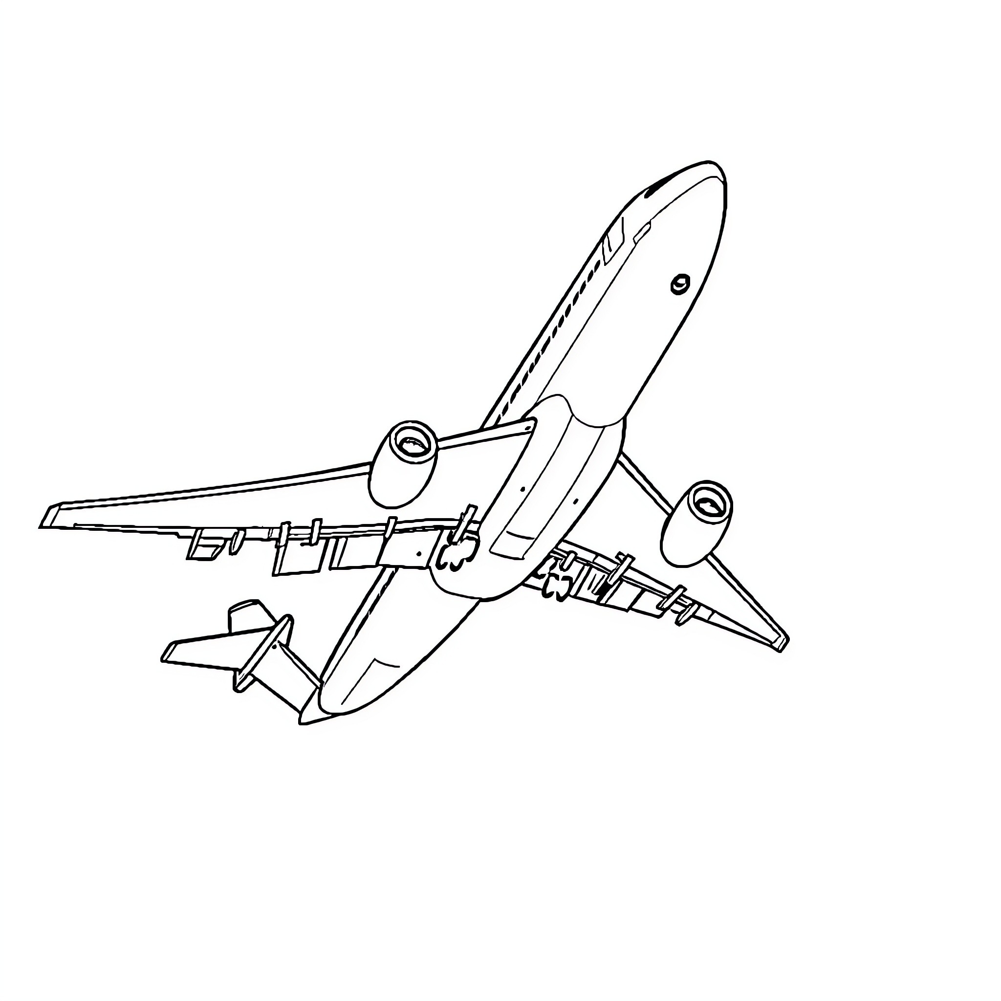 Airplane in flight with detailed design Coloring Page (free black-and-white line drawing printable PDF for all, from beginners to advanced learners, including children, teens, adults, and seniors)
