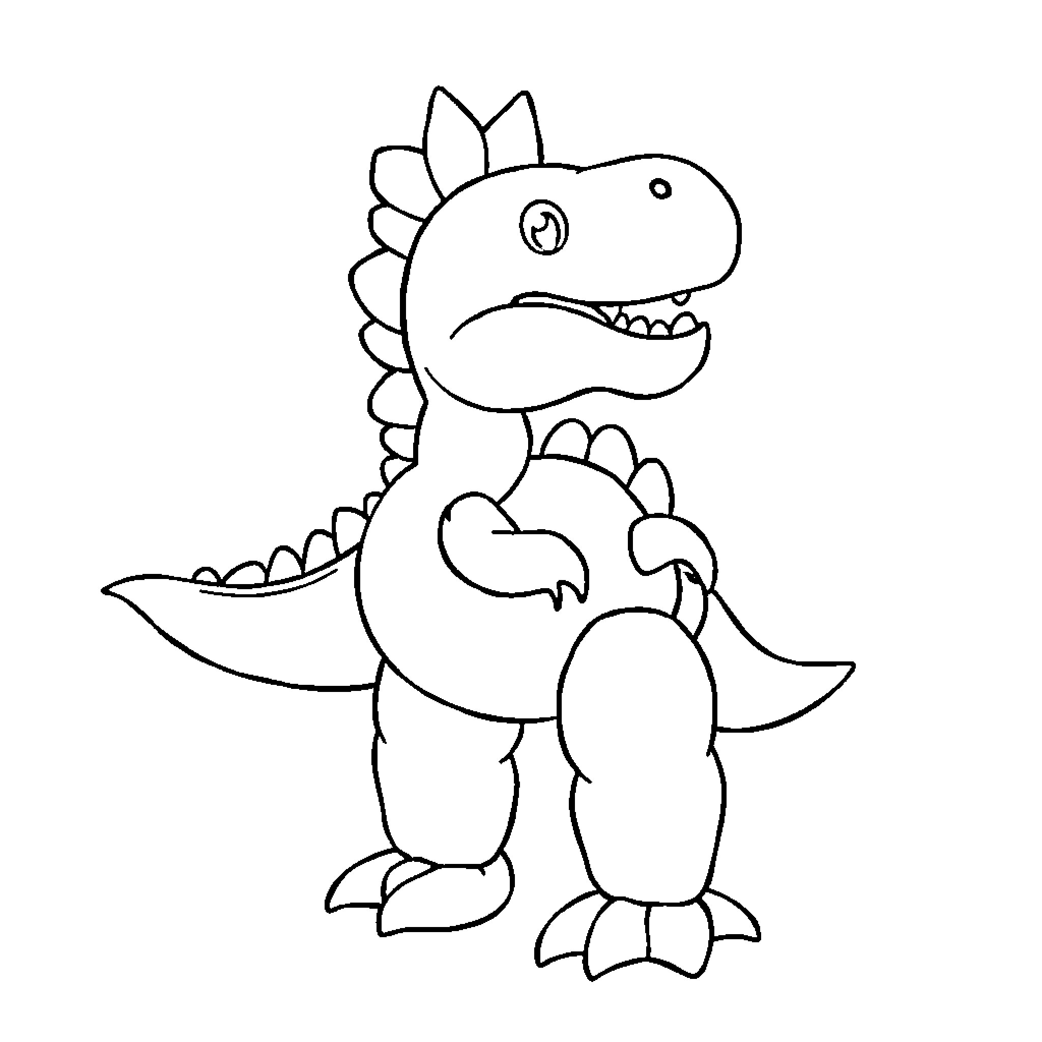 T-Rex dinosaur in a simple line drawing Coloring Page (free black-and-white line drawing printable PDF for all, from beginners to advanced learners, including children, teens, adults, and seniors)