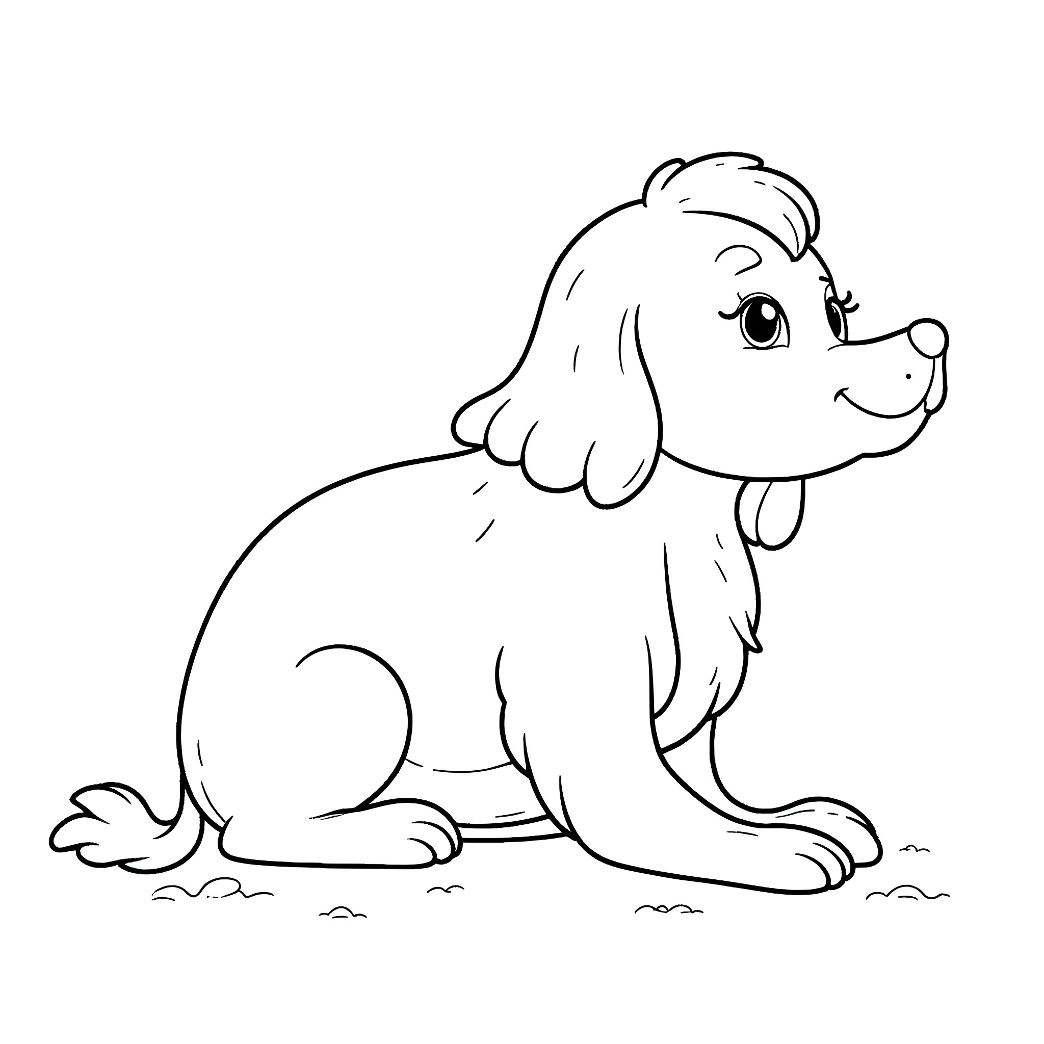 Animal Puppy Sitting Happily Coloring Page (free black-and-white line drawing printable PDF for all, from beginners to advanced learners, including children, teens, adults, and seniors)