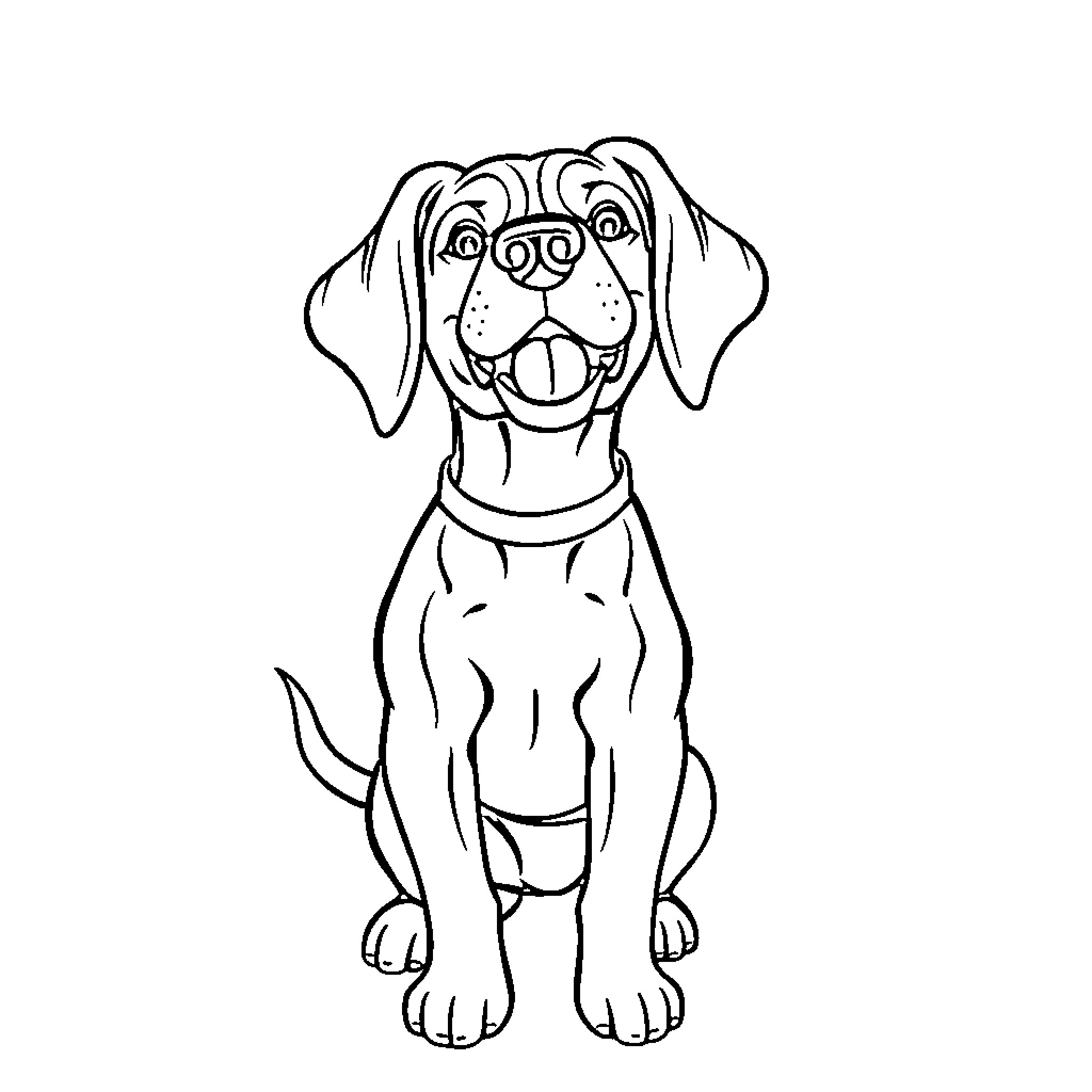 Beagle sitting and gazing adoringly Coloring Page (free black-and-white line drawing printable PDF for all, from beginners to advanced learners, including children, teens, adults, and seniors)