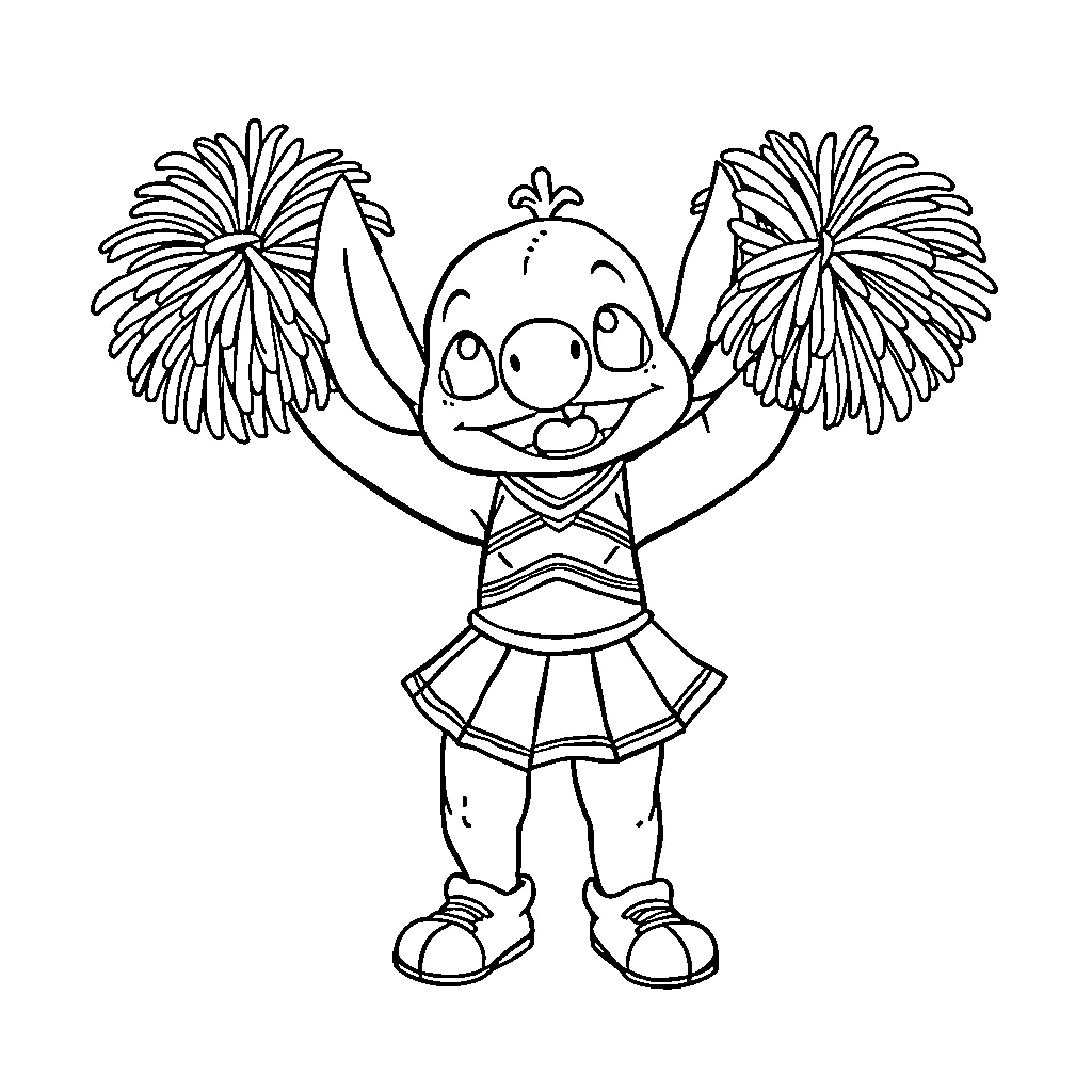 Stitch Cheerful Character in Uniform Coloring Page (free black-and-white line drawing printable PDF for all, from beginners to advanced learners, including children, teens, adults, and seniors)
