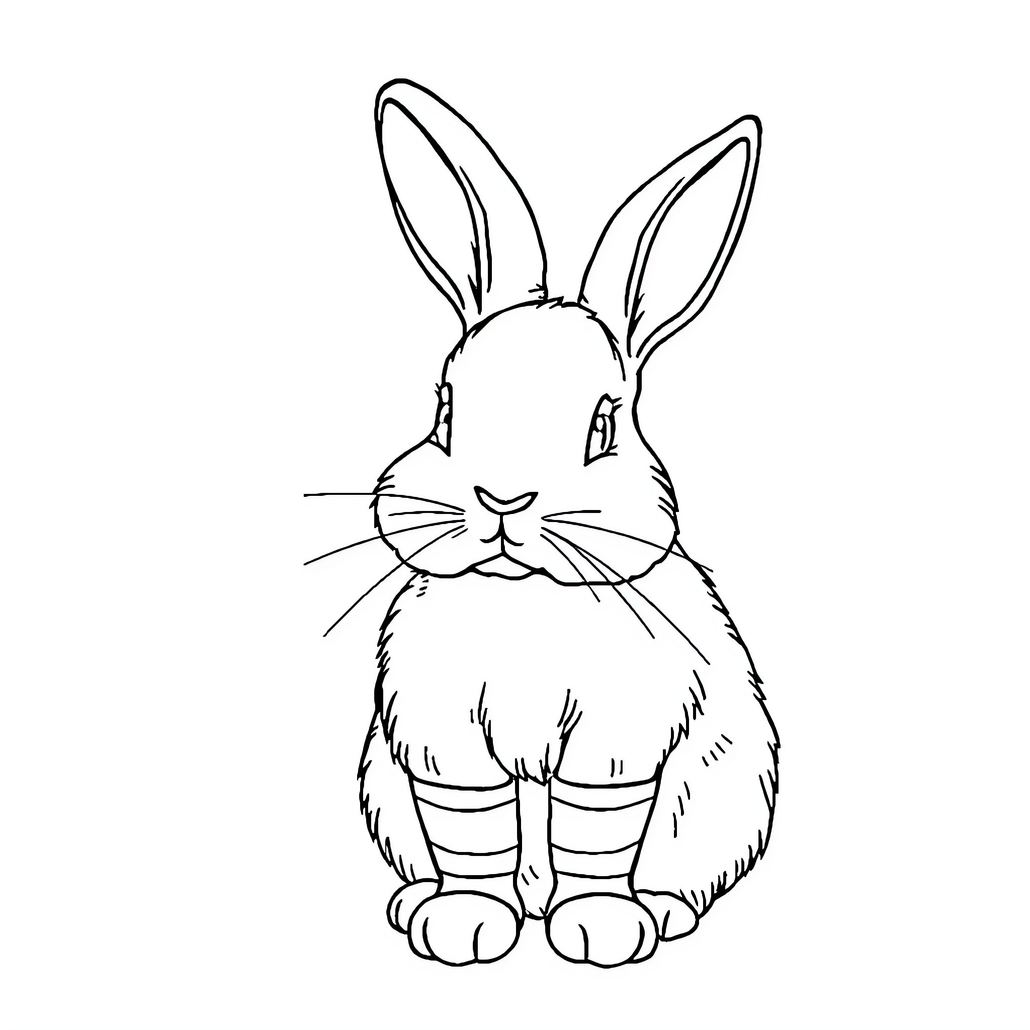 Rabbit sitting with attentive expression Coloring Page (free black-and-white line drawing printable PDF for all, from beginners to advanced learners, including children, teens, adults, and seniors)