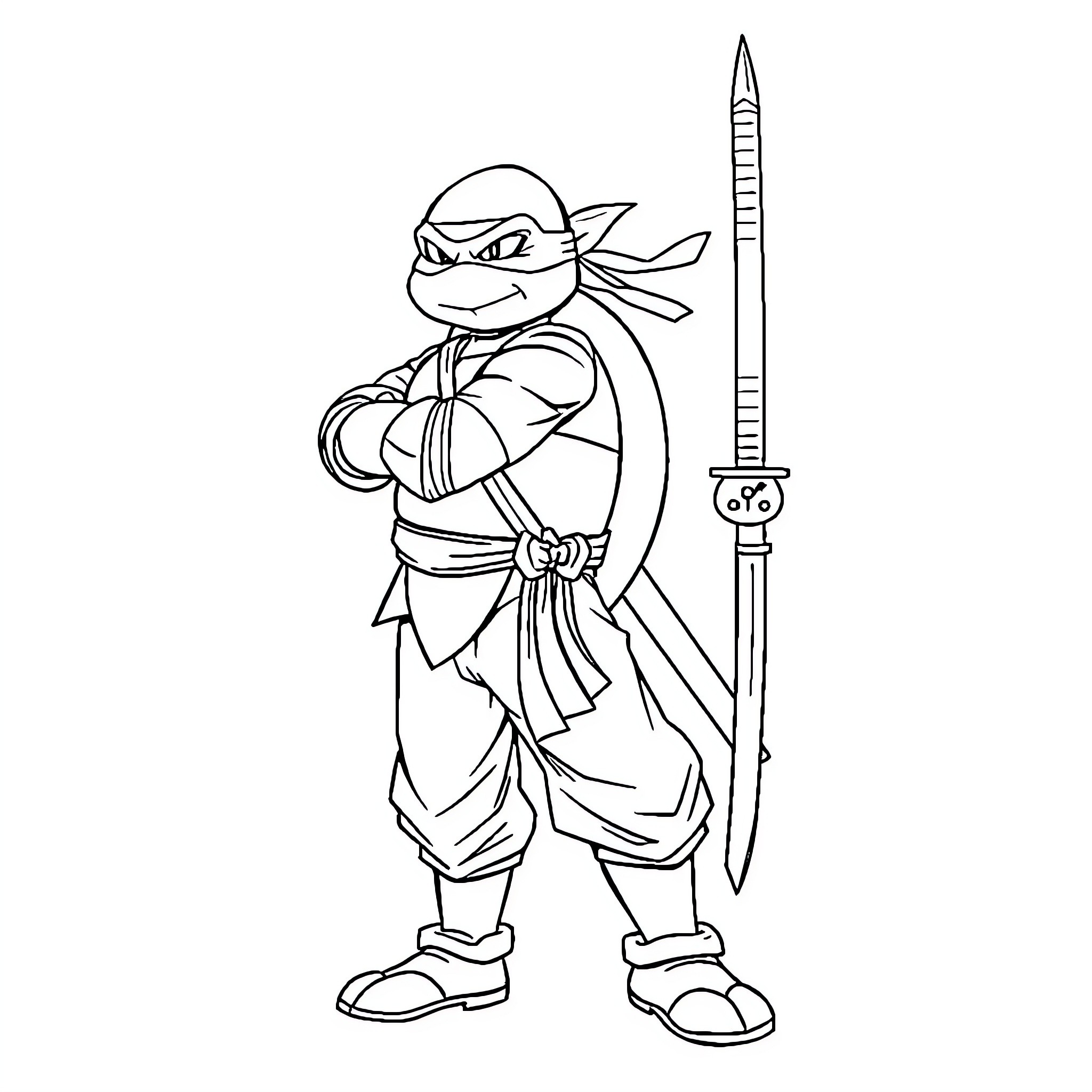 Leonardo's Ninja Warrior Adventure Coloring Page (free black-and-white line drawing printable PDF for all, from beginners to advanced learners, including children, teens, adults, and seniors)