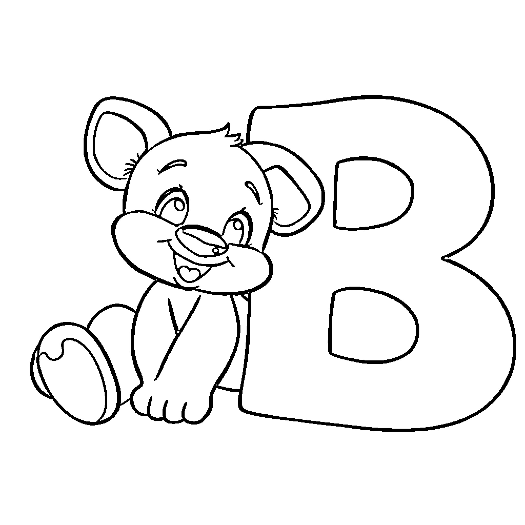 Bluey playing with letter B Coloring Page (free black-and-white line drawing printable PDF for all, from beginners to advanced learners, including children, teens, adults, and seniors)