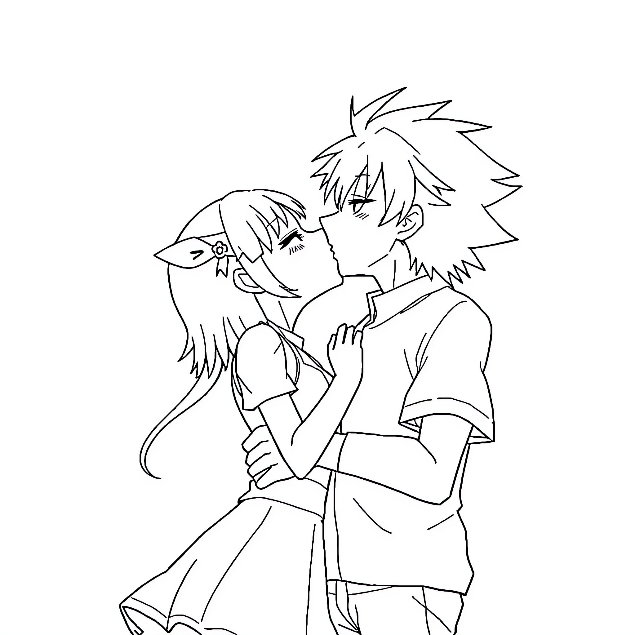 Mimi Tachikawa comforting a troubled boy Coloring Page (free black-and-white line drawing printable PDF for all, from beginners to advanced learners, including children, teens, adults, and seniors)