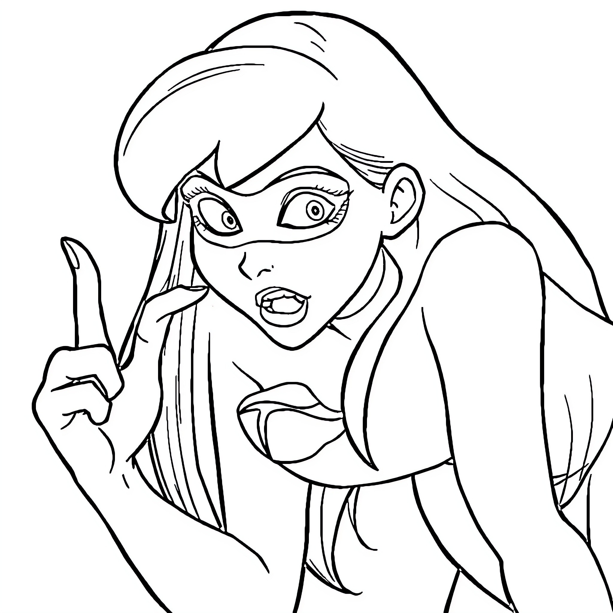 Violet's Superhero Adventure Coloring Page (free black-and-white line drawing printable PDF for all, from beginners to advanced learners, including children, teens, adults, and seniors)