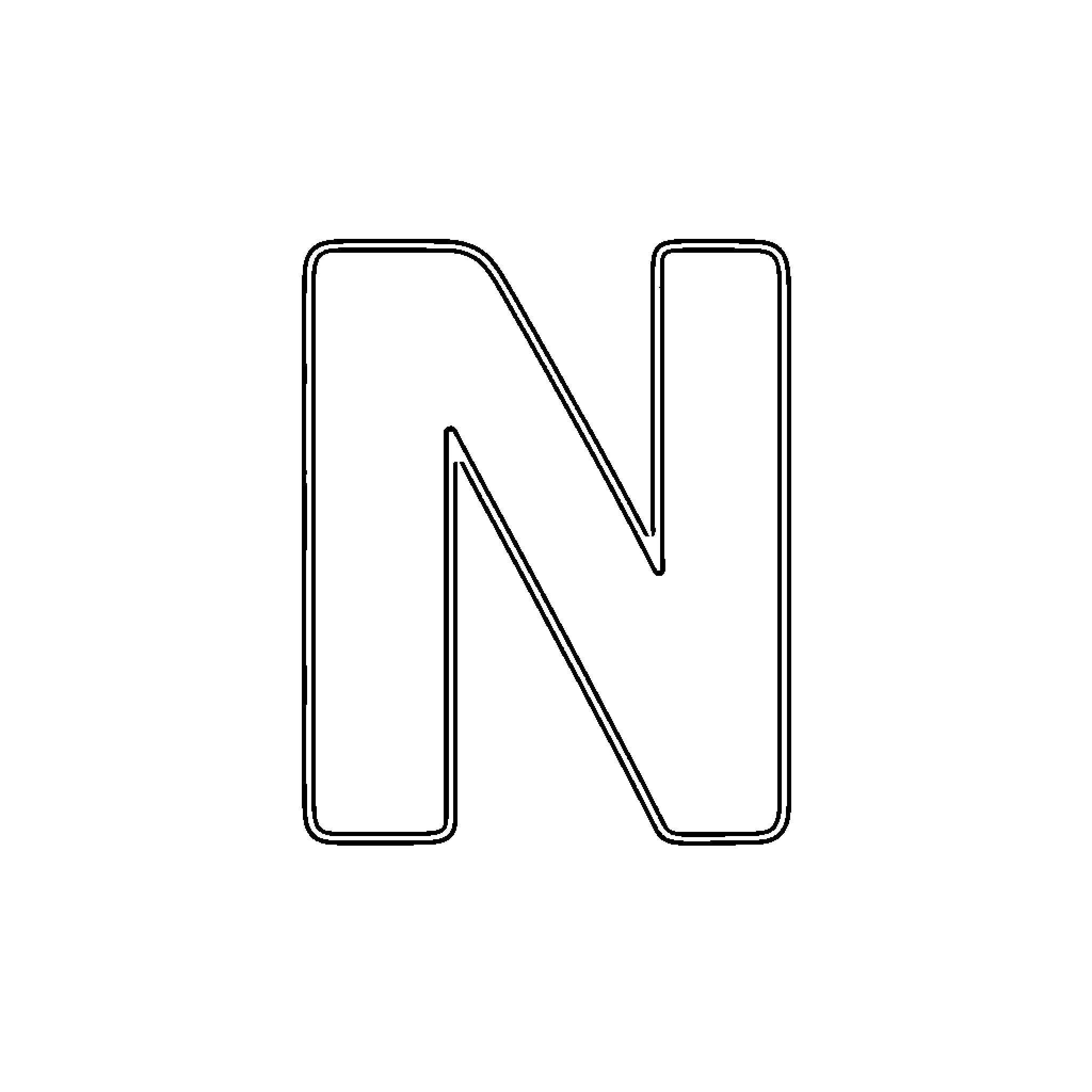 N letter outline drawn in a simple style Coloring Page (free black-and-white line drawing printable PDF for all, from beginners to advanced learners, including children, teens, adults, and seniors)