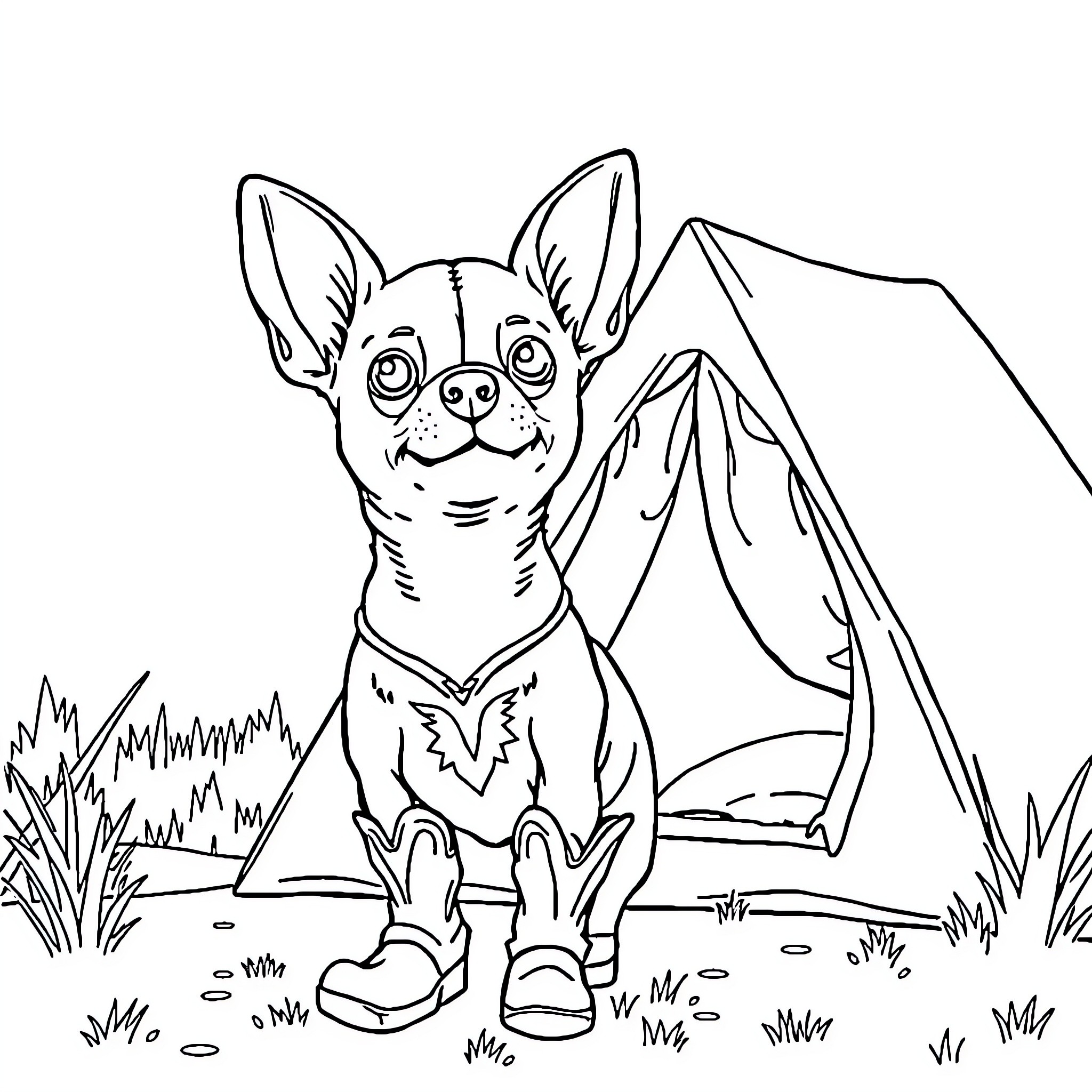 Chihuahua exploring the great outdoors Coloring Page (free black-and-white line drawing printable PDF for all, from beginners to advanced learners, including children, teens, adults, and seniors)