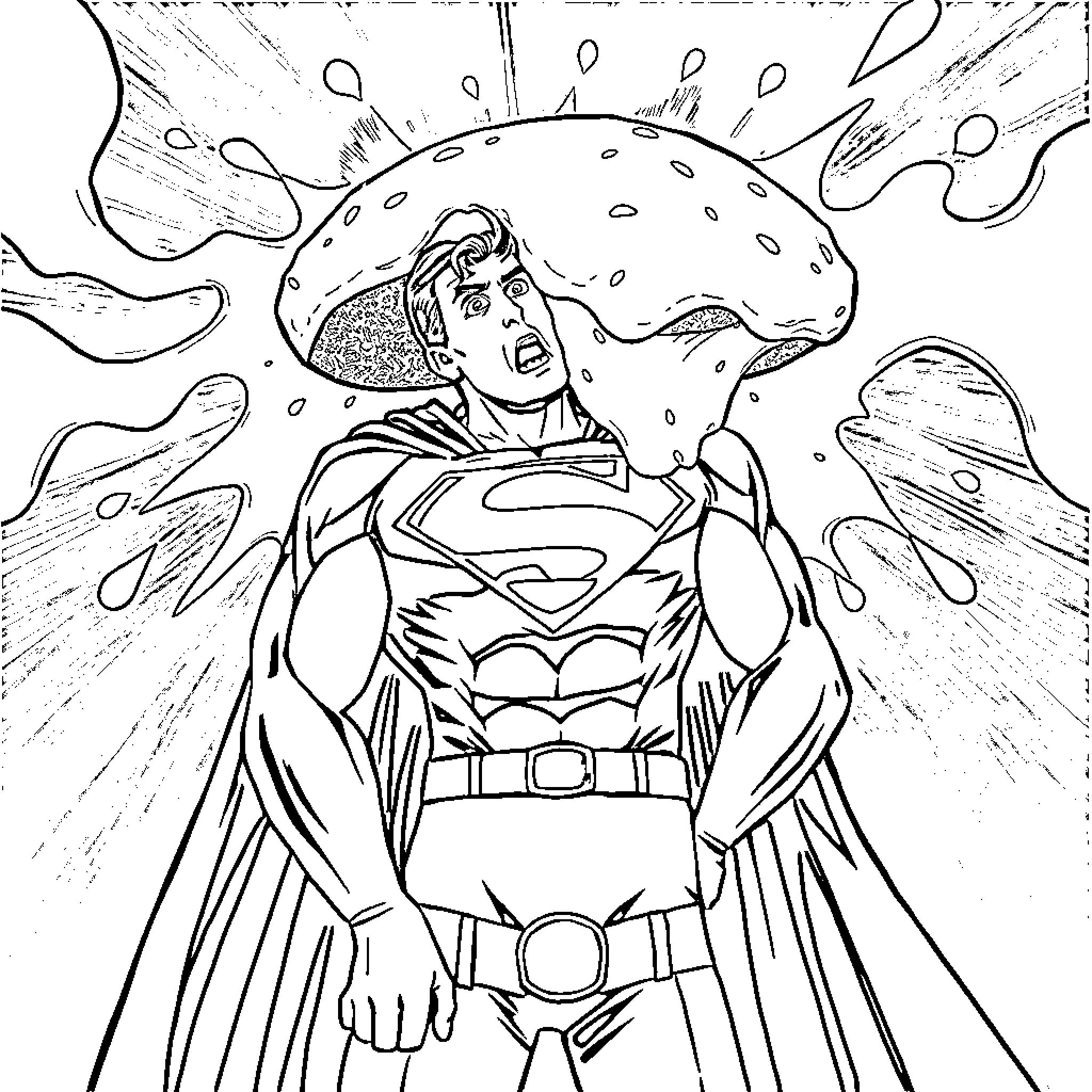 Superman unleashing powerful energy blast Coloring Page (free black-and-white line drawing printable PDF for all, from beginners to advanced learners, including children, teens, adults, and seniors)