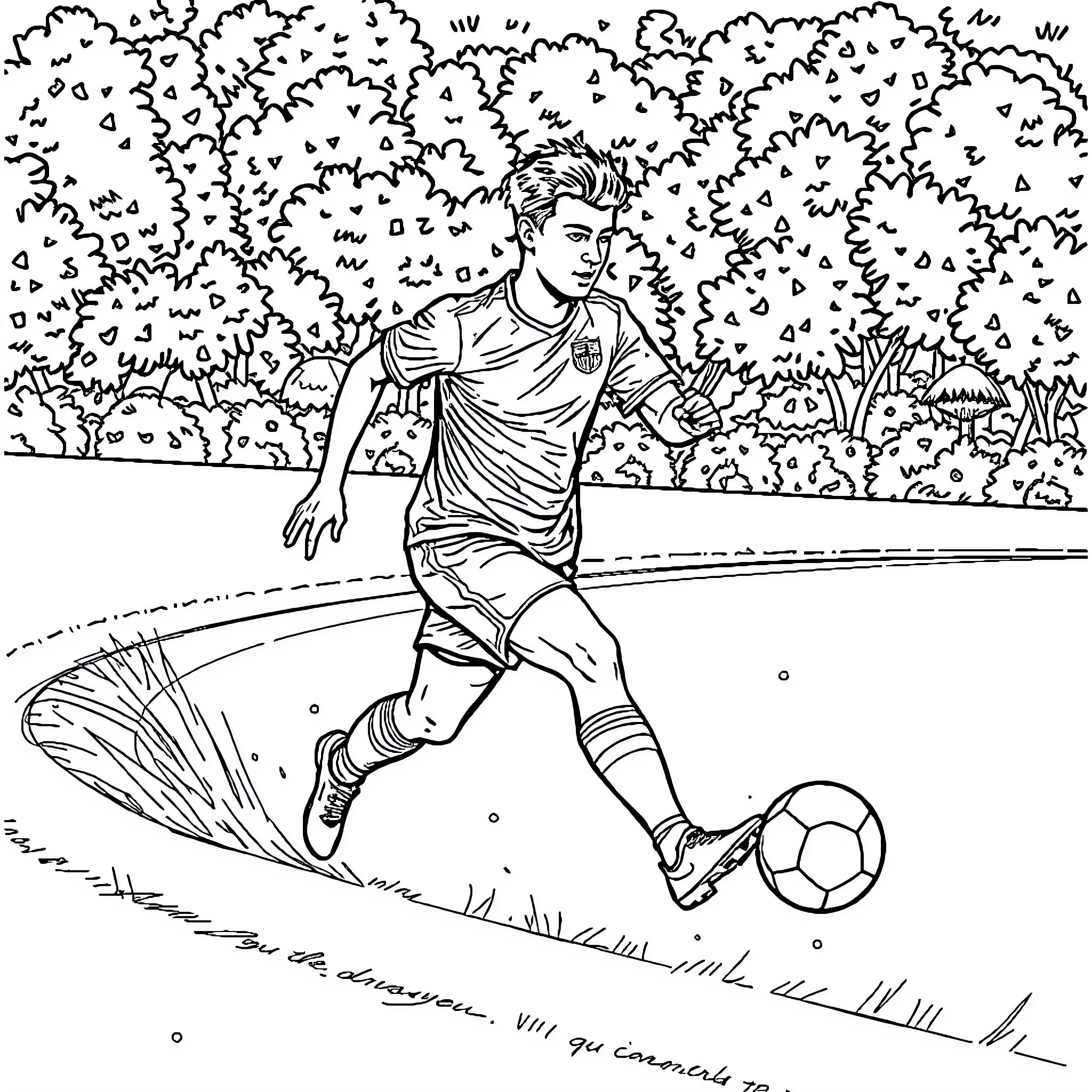 Football Player Running with Ball on Field Coloring Page (free black-and-white line drawing printable PDF for all, from beginners to advanced learners, including children, teens, adults, and seniors)