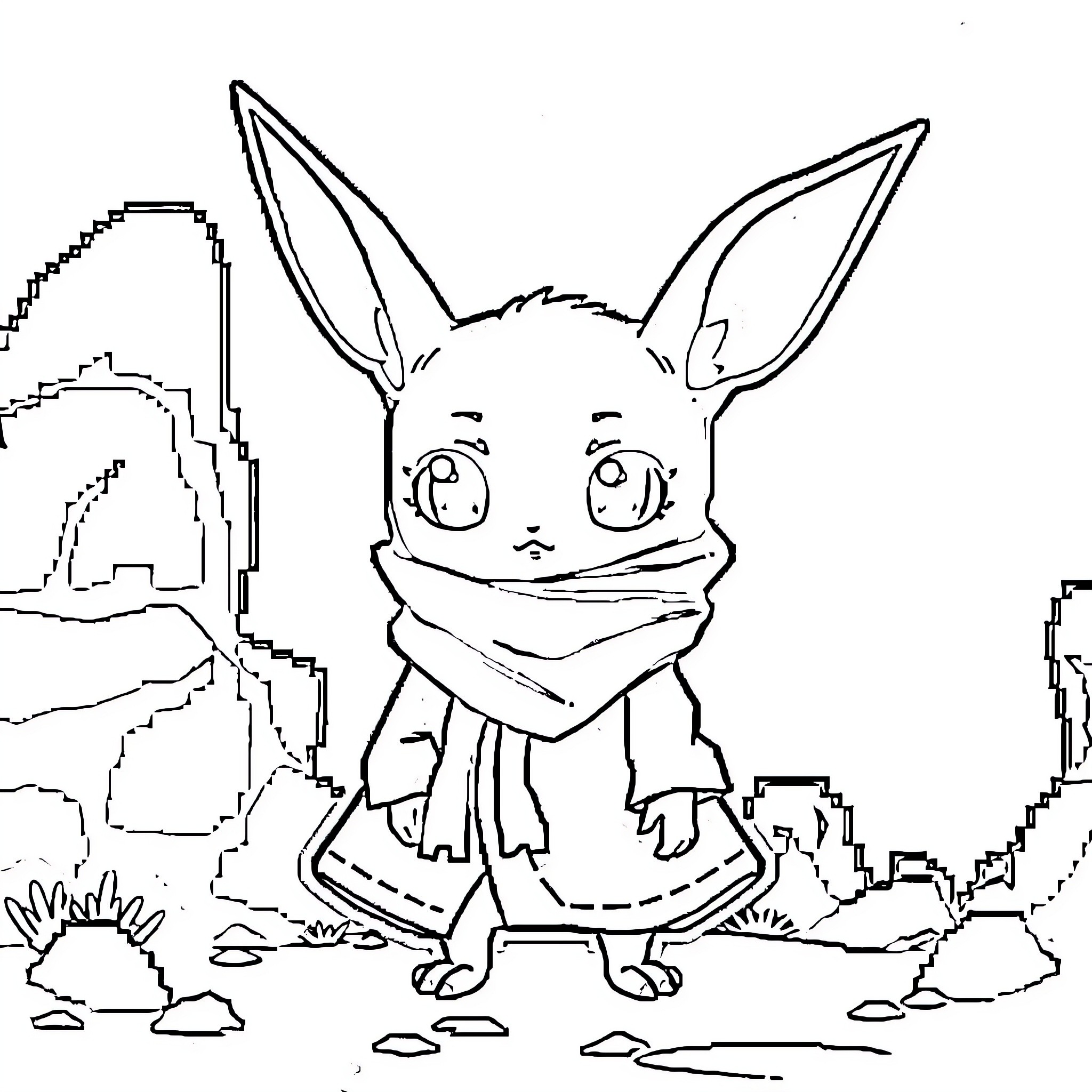 Ralsei exploring the mysterious ruins Coloring Page (free black-and-white line drawing printable PDF for all, from beginners to advanced learners, including children, teens, adults, and seniors)