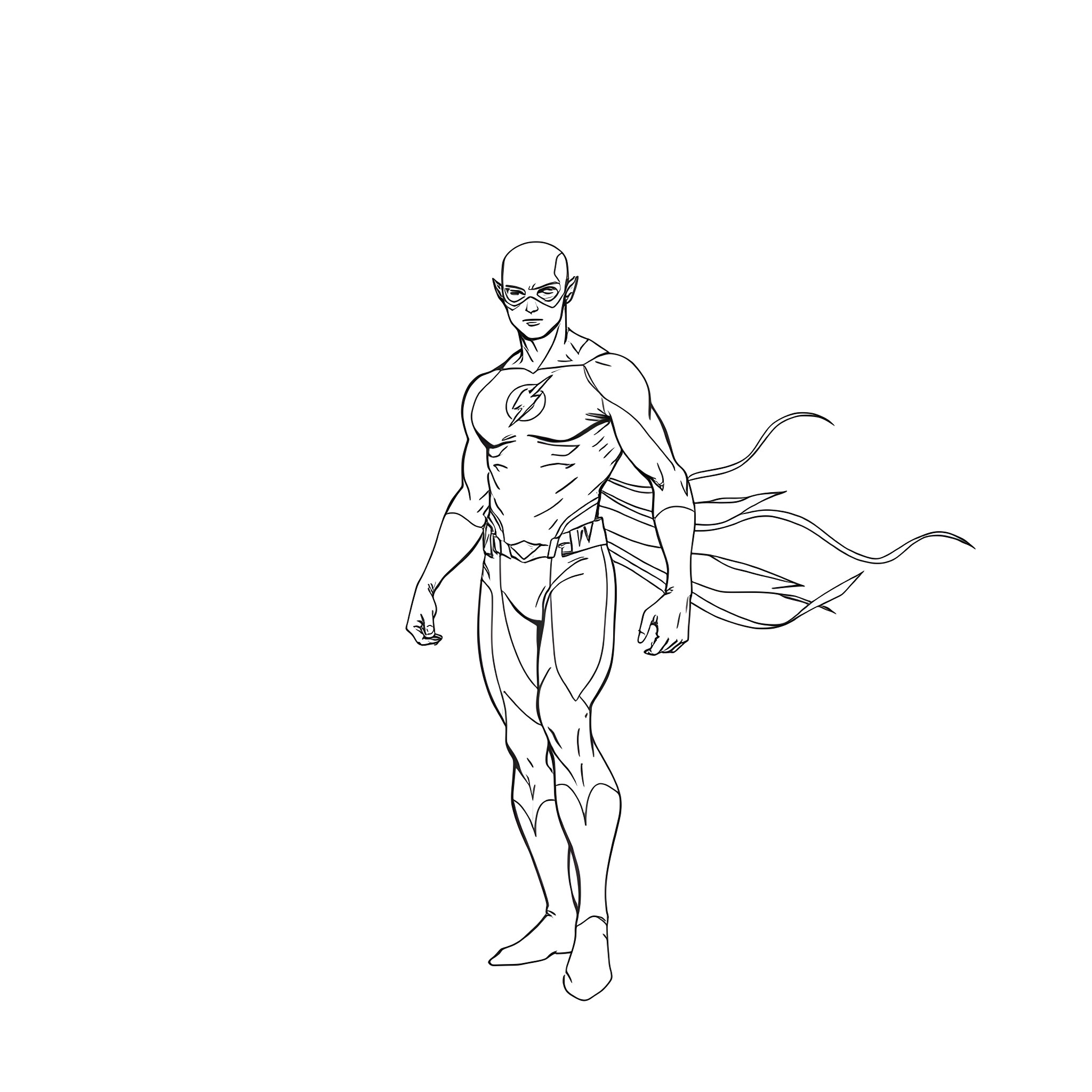 Flash, the Superhero in Action Coloring Page (free black-and-white line drawing printable PDF for all, from beginners to advanced learners, including children, teens, adults, and seniors)