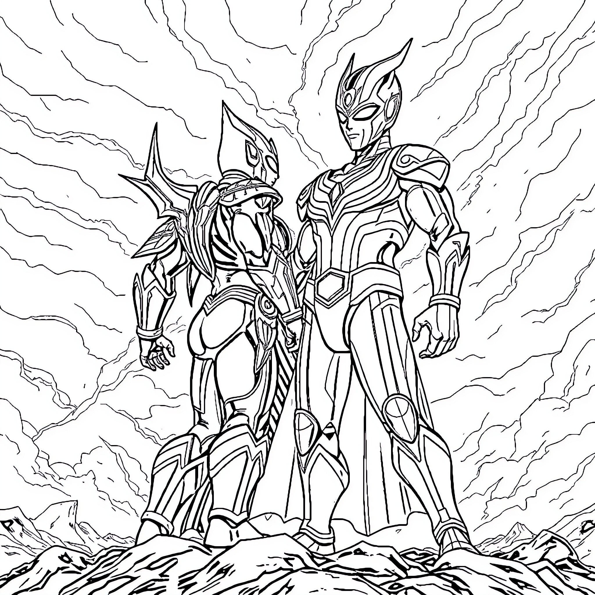 Ultraman Heroic Battle Stance Coloring Page (free black-and-white line drawing printable PDF for all, from beginners to advanced learners, including children, teens, adults, and seniors)