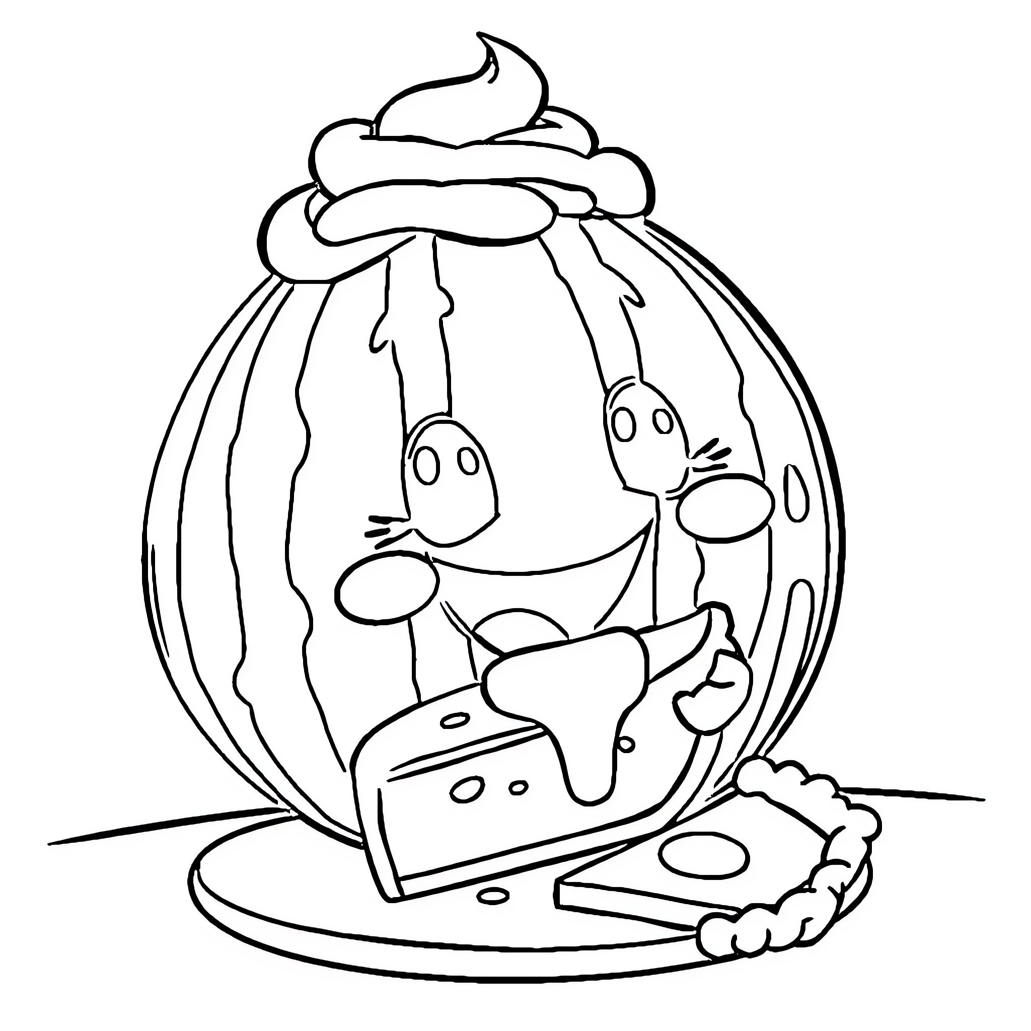 JJ Cheerful cartoon character in bell jar Coloring Page (free black-and-white line drawing printable PDF for all, from beginners to advanced learners, including children, teens, adults, and seniors)