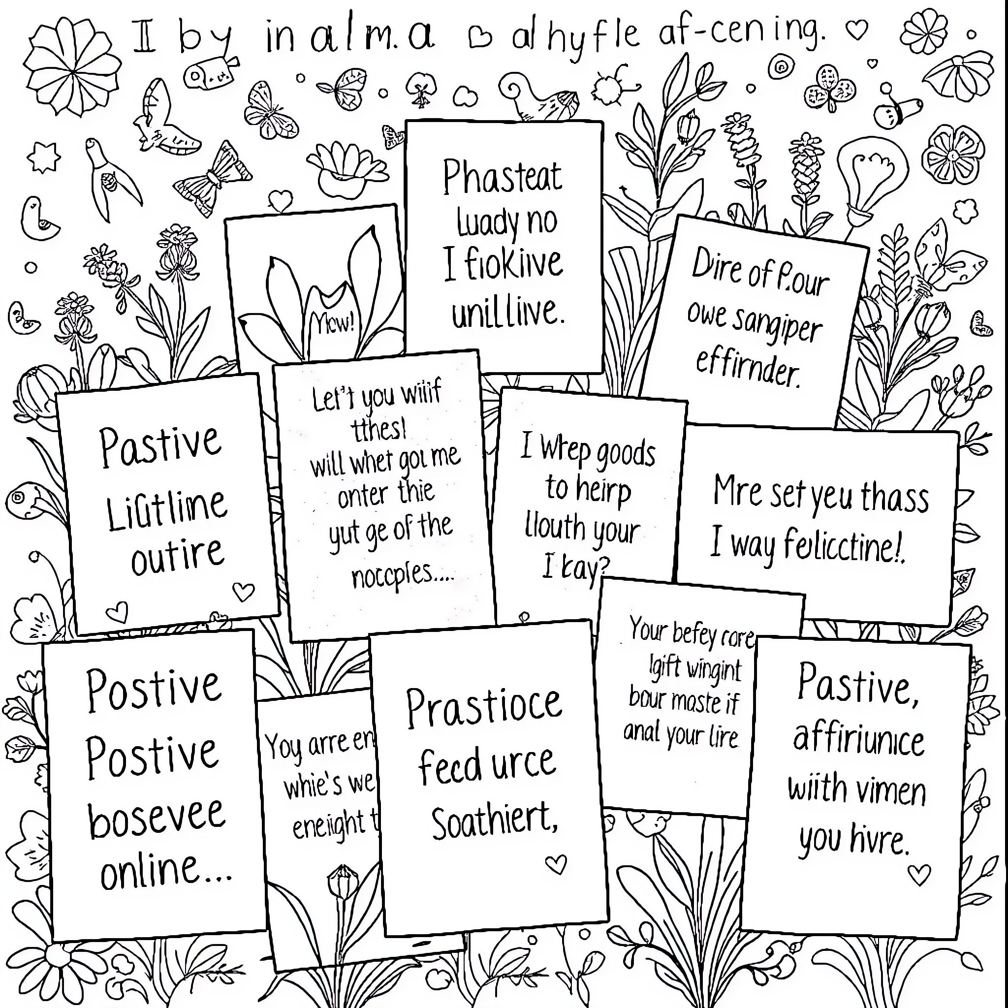 Affirmation of Positive Mindset and Attitude Coloring Page (free black-and-white line drawing printable PDF for all, from beginners to advanced learners, including children, teens, adults, and seniors)