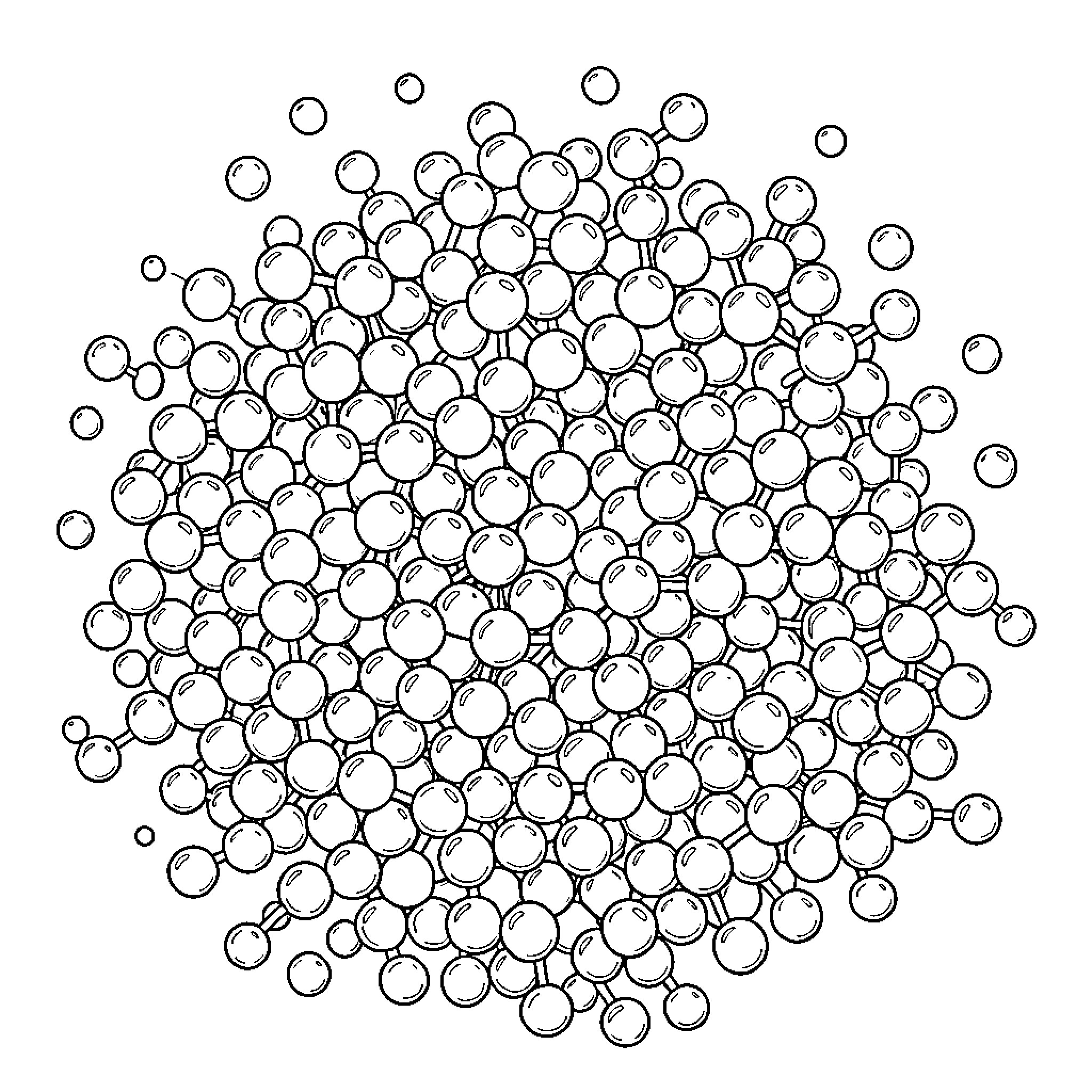 Water molecules clustering together in a dense group Coloring Page (free black-and-white line drawing printable PDF for all, from beginners to advanced learners, including children, teens, adults, and seniors)
