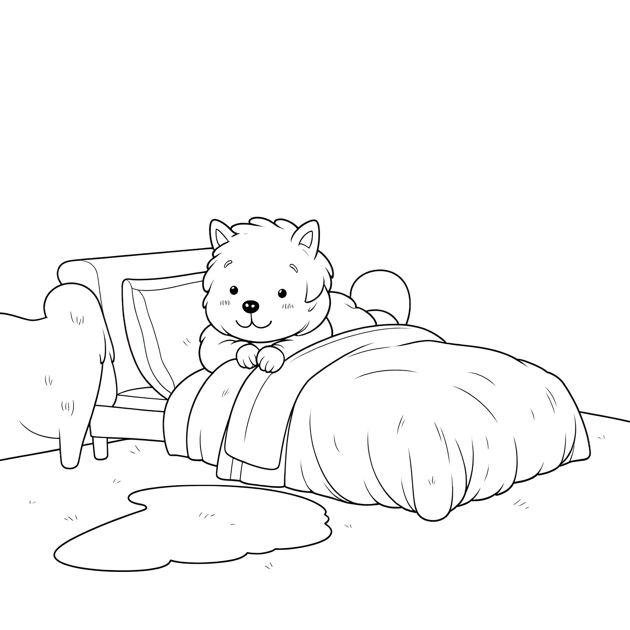 CAPA Barra - Cute Puppy Resting Comfortably Coloring Page (free black-and-white line drawing printable PDF for all, from beginners to advanced learners, including children, teens, adults, and seniors)