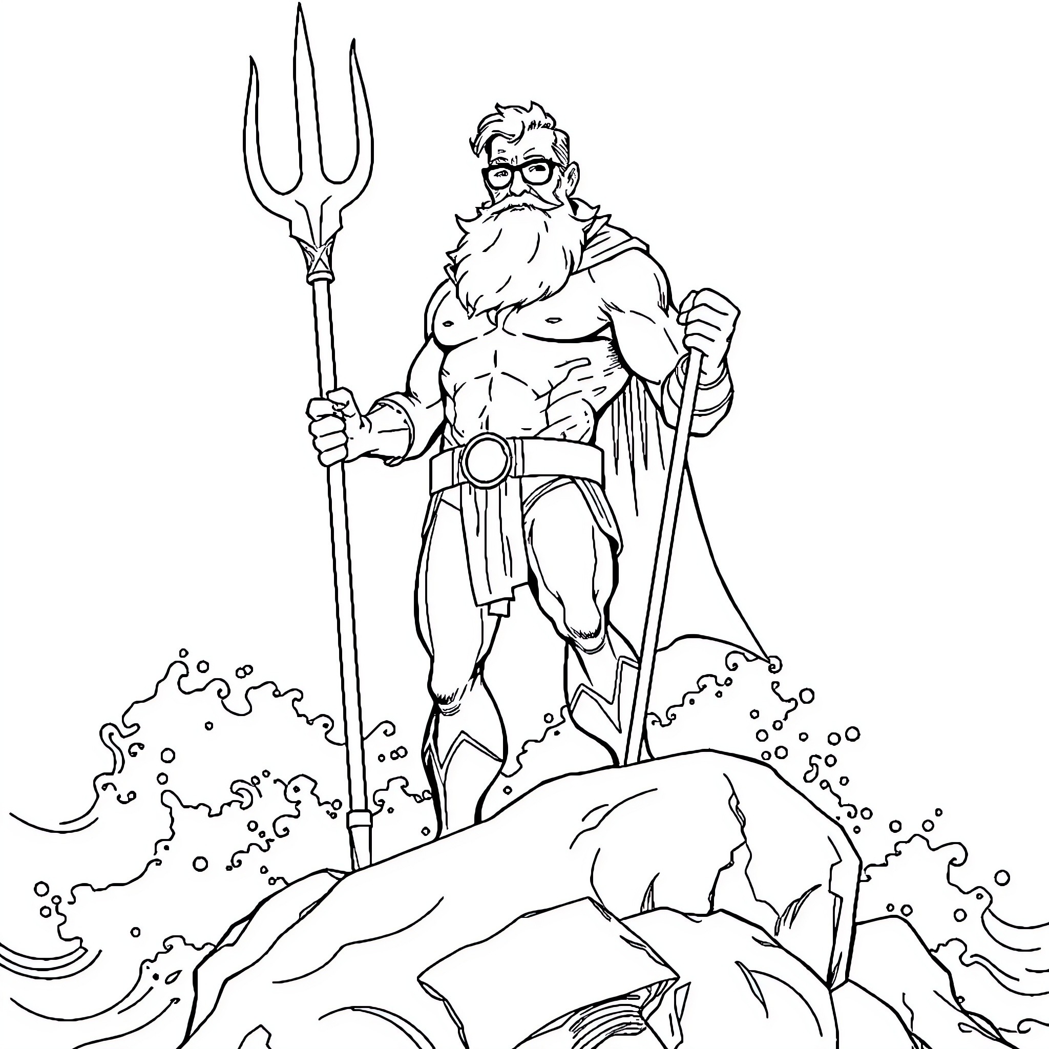 Aquaman, the Powerful Underwater Ruler with Trident Coloring Page (free black-and-white line drawing printable PDF for all, from beginners to advanced learners, including children, teens, adults, and seniors)