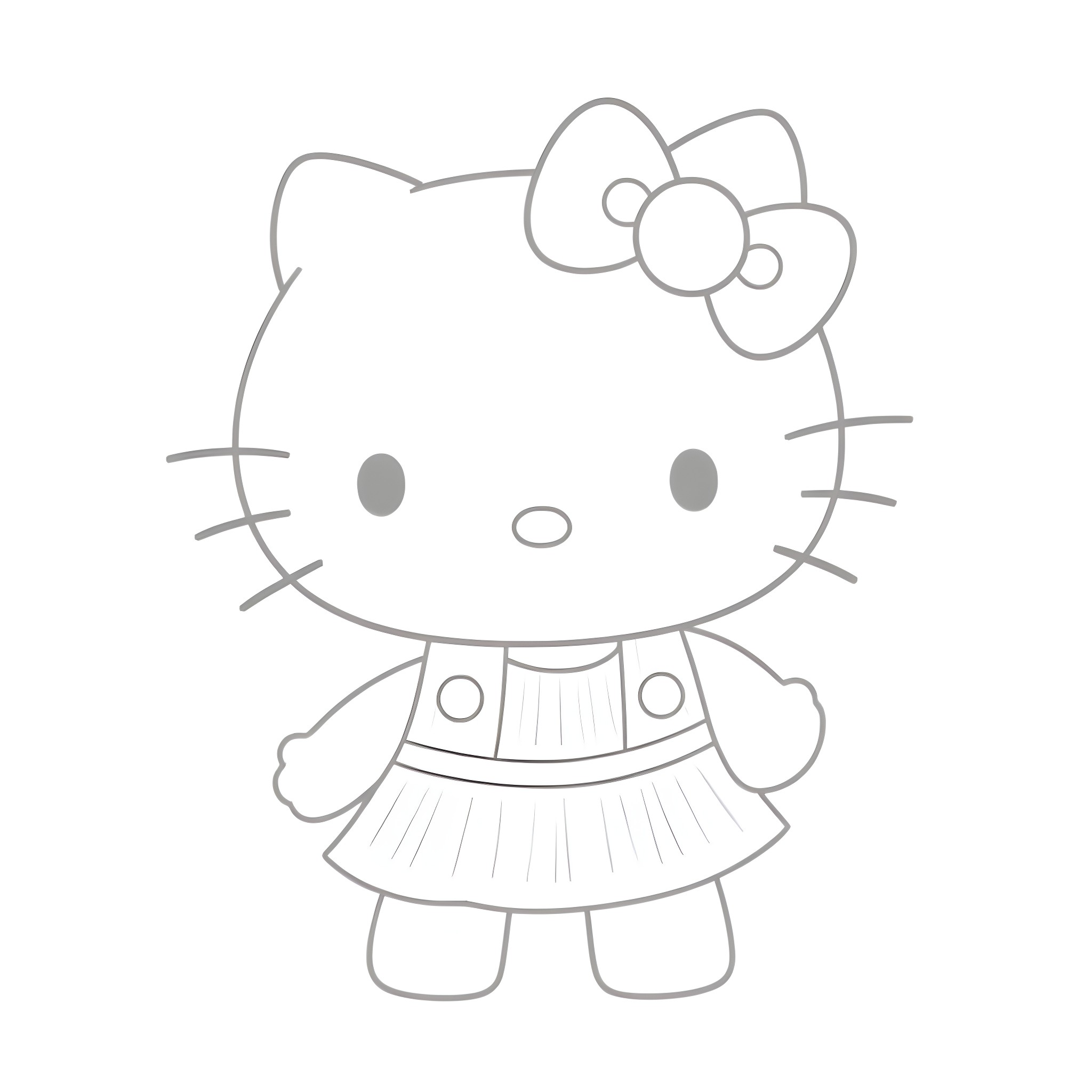 Hello Kitty in a simple dress Coloring Page (free black-and-white line drawing printable PDF for all, from beginners to advanced learners, including children, teens, adults, and seniors)